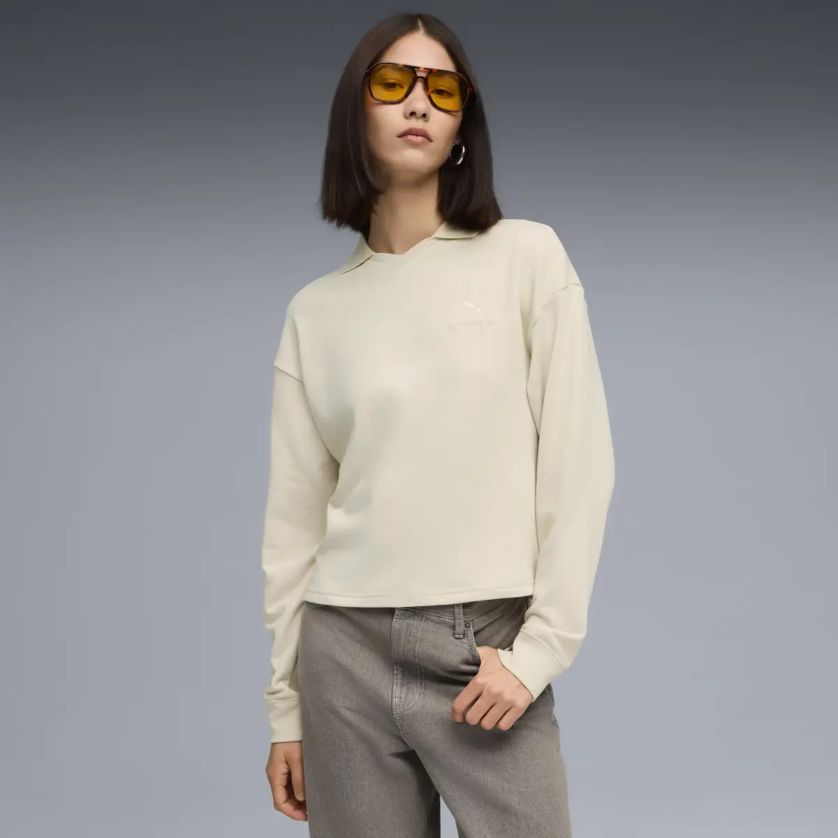 Puma CLASS Comfort Polo Crew Krem Kadın Polo Sweatshirt