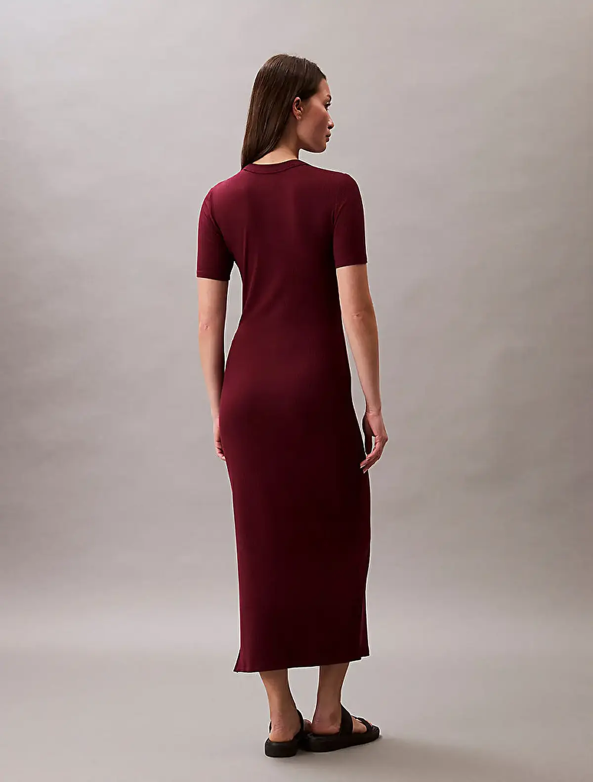 Calvin Klein A - MODAL RIB SS DRESS Bordo Kadın Elbise