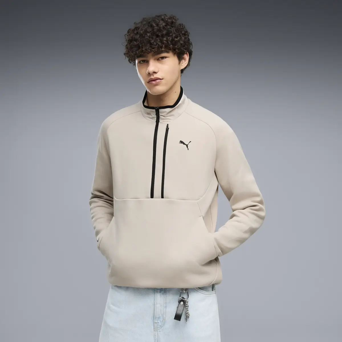 PUMA PUMATECH Half Zip Krem Erkek Sweatshirt