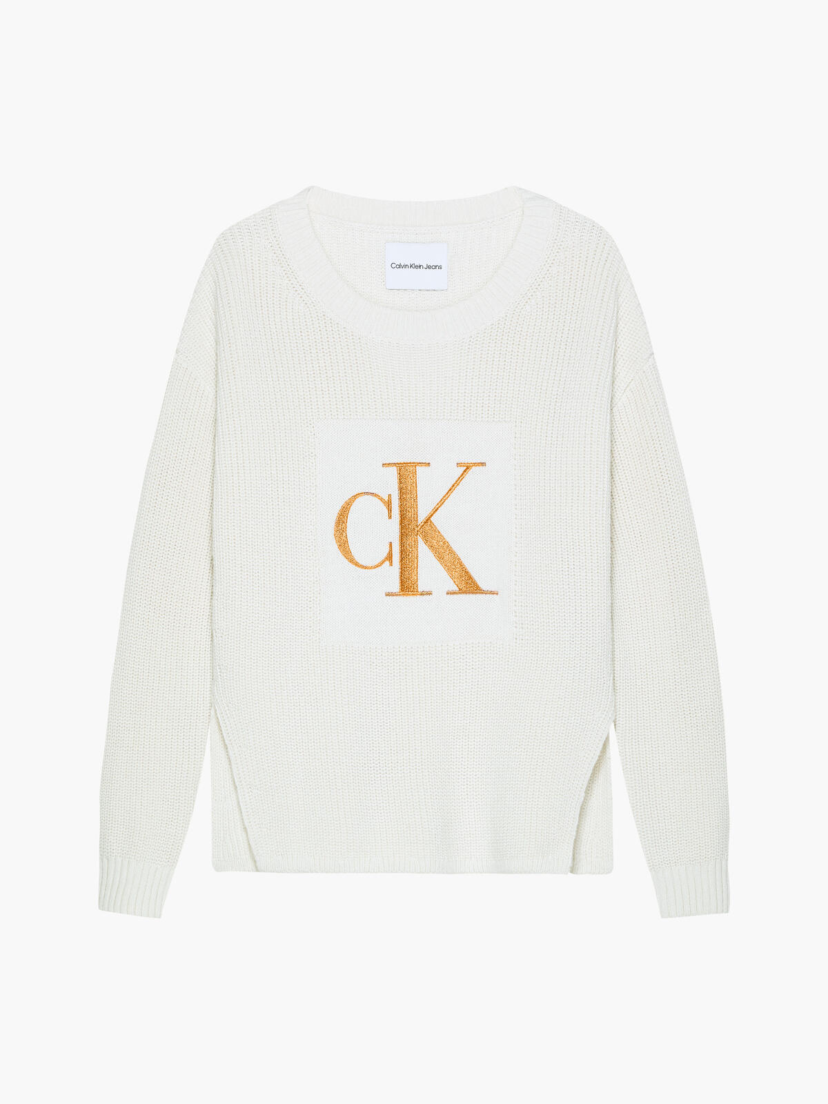 Calvin Klein BRONZE MONOGRAM SLIT Kadın Krem Kazak