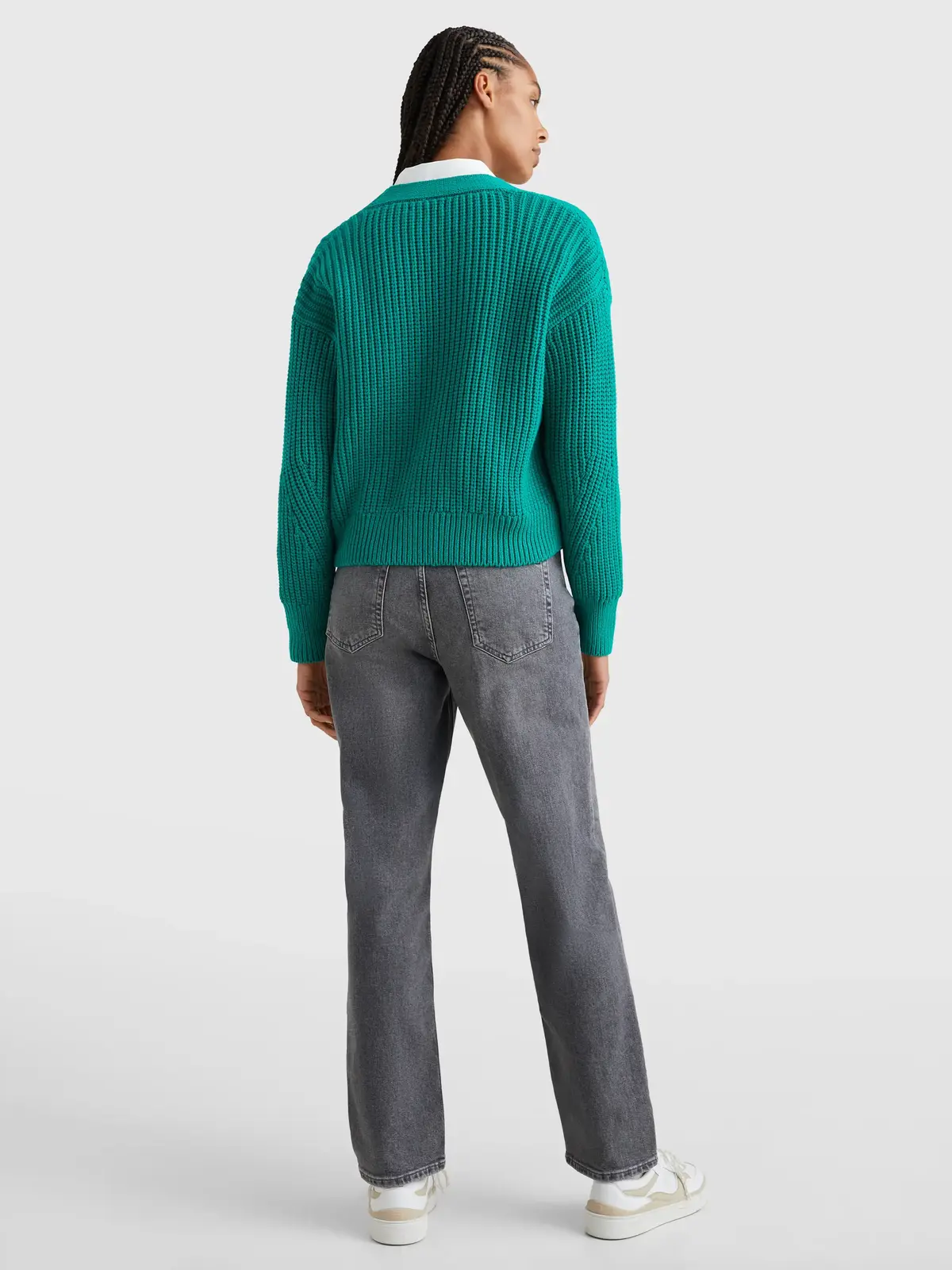 Tommy Hilfiger ORG COTTON BUTTON V- Kadın Yeşil Kazak