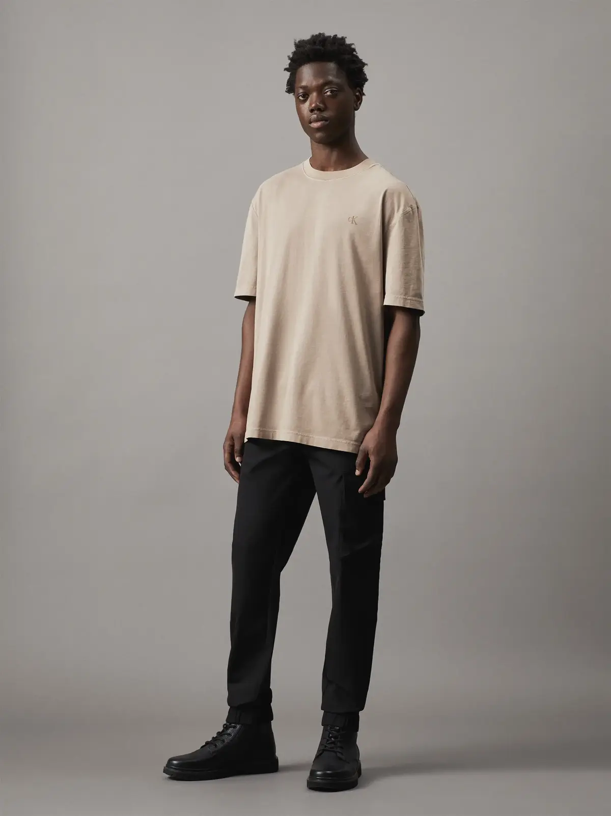 Calvin Klein WASHED PUFF PRINT TE Erkek Kahverengi T-Shirt