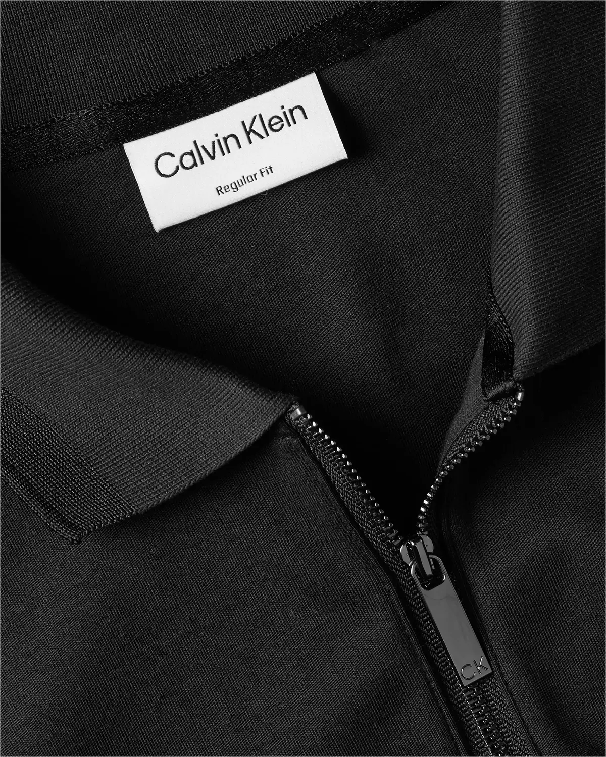 Calvin Klein SMOOTH COTTON ZIP LS Erkek Siyah Polo T-Shirt