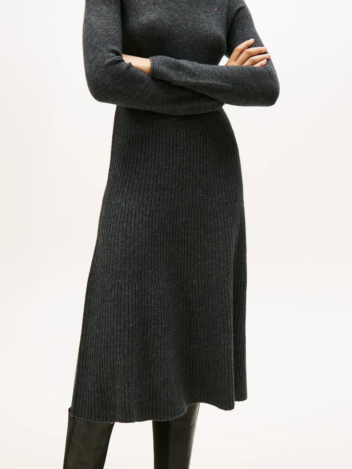Tommy Hilfiger SOFT WOOL LS MOCK-NK, P4E Gri Kadın Elbise