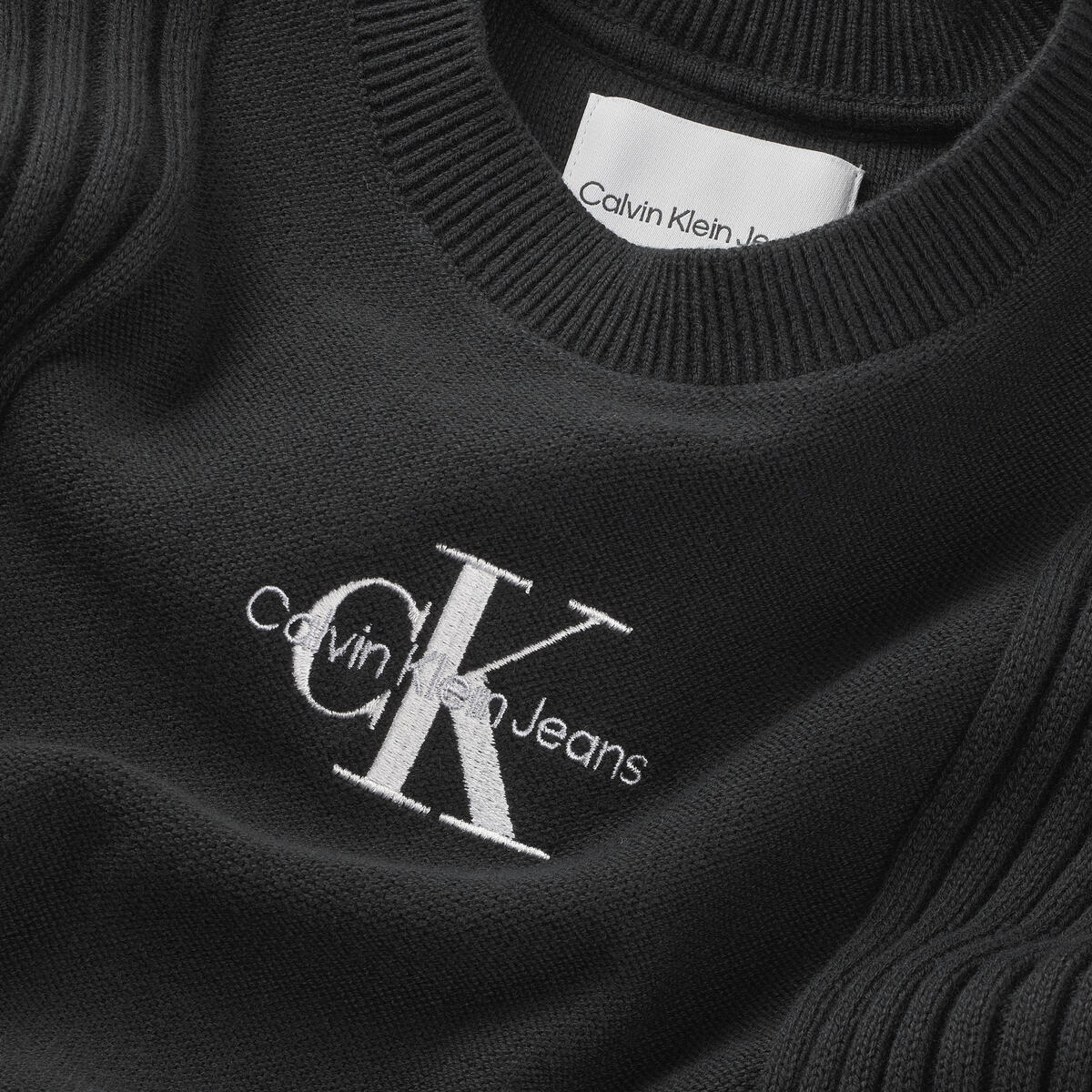 Calvin Klein MONOGRAM RIB SWEATER Kadın Siyah Kazak