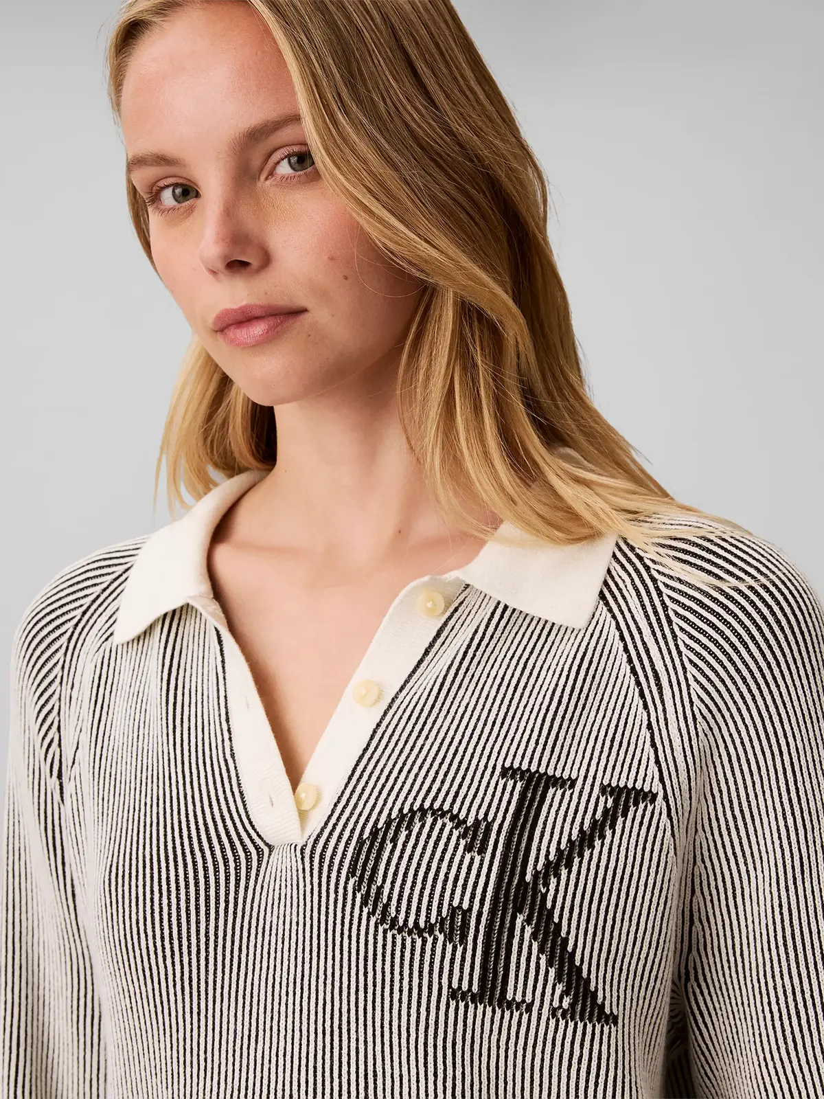 Calvin Klein BICOLOR RIB LOGO POL, UB1 Siyah Kadın Polo