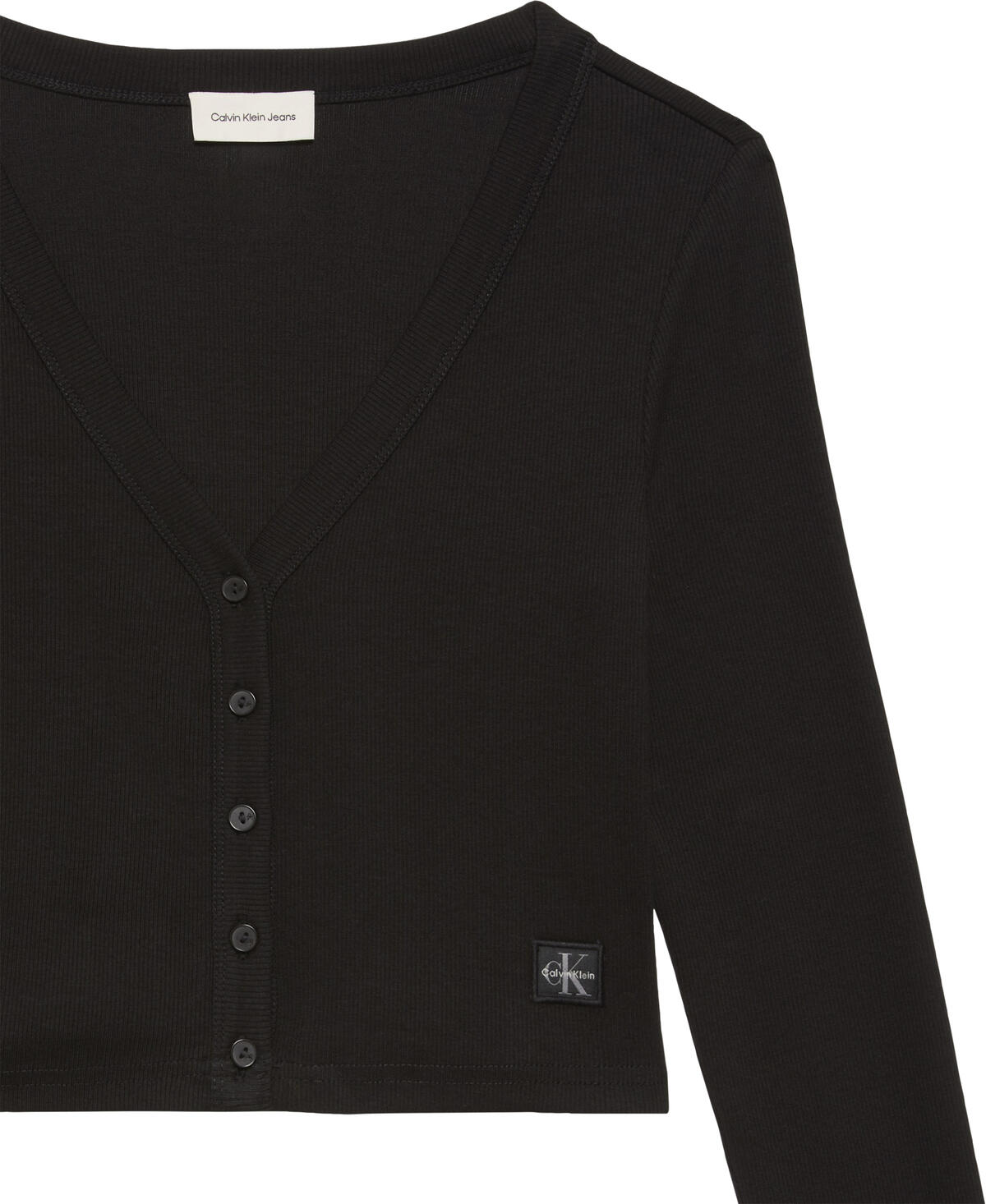 Calvin Klein LS WOVEN LABEL 2X2 COTTON RIB CA Siyah Kadın T-Shirt Calvin Klein LS WOVEN LABEL 2X2 COTTON RIB CA Siyah Kadın T-Shirt