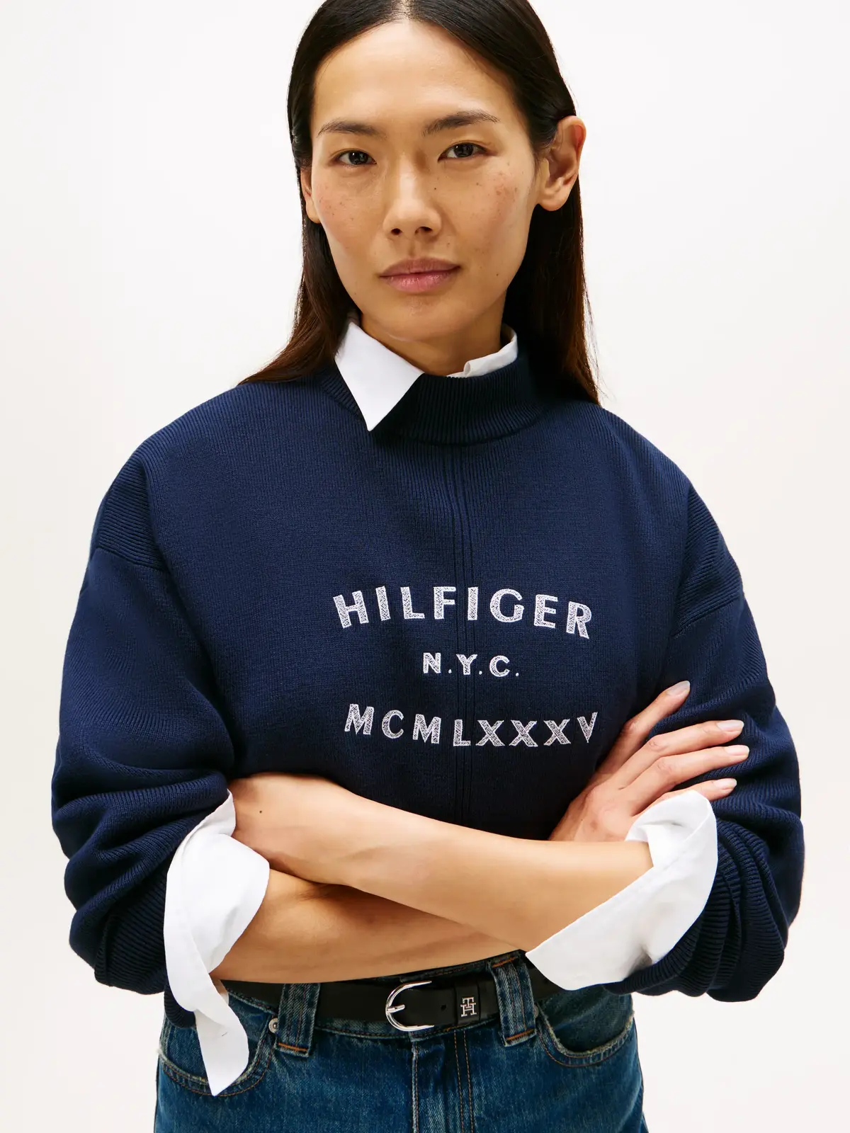 Tommy Hilfiger COMPACT KNIT GRAPHIC, C1G Lacivert Kadın Kazak