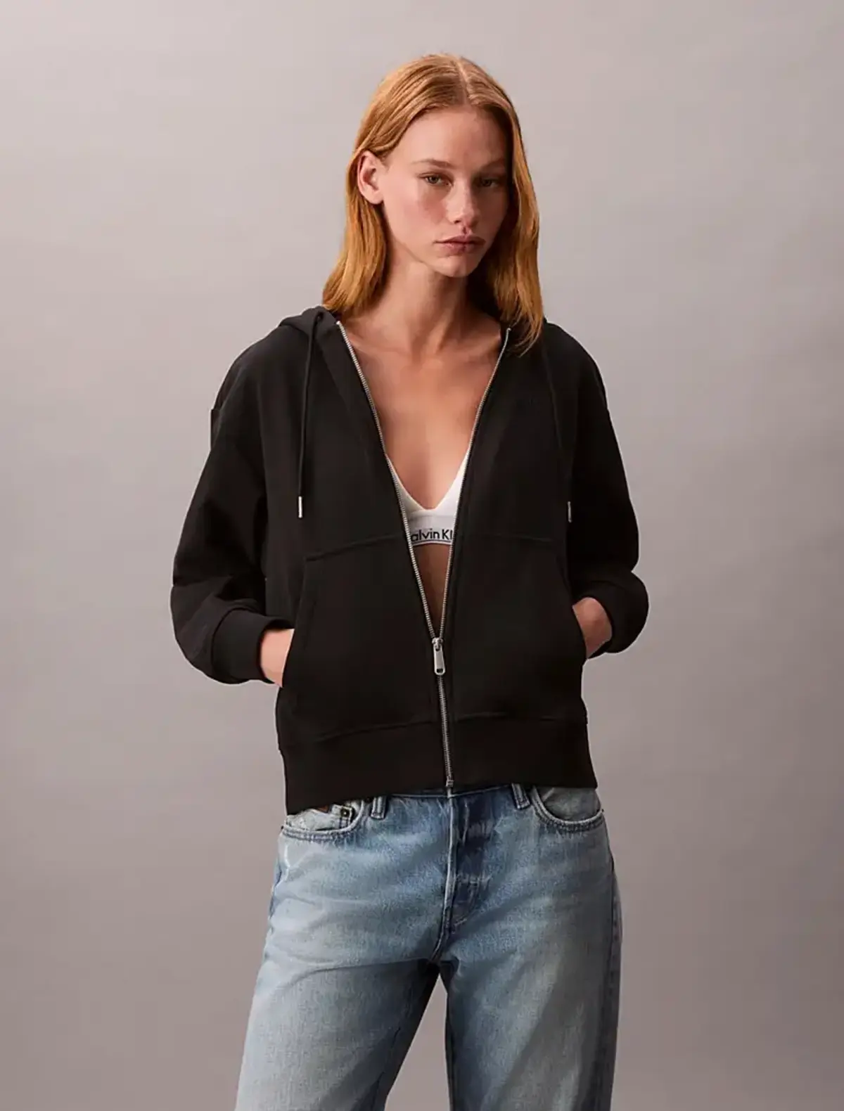 Calvin Klein ARCHIVE LOGO FRENCH TERRY FZ HOO Siyah Kadın Sweatshirt