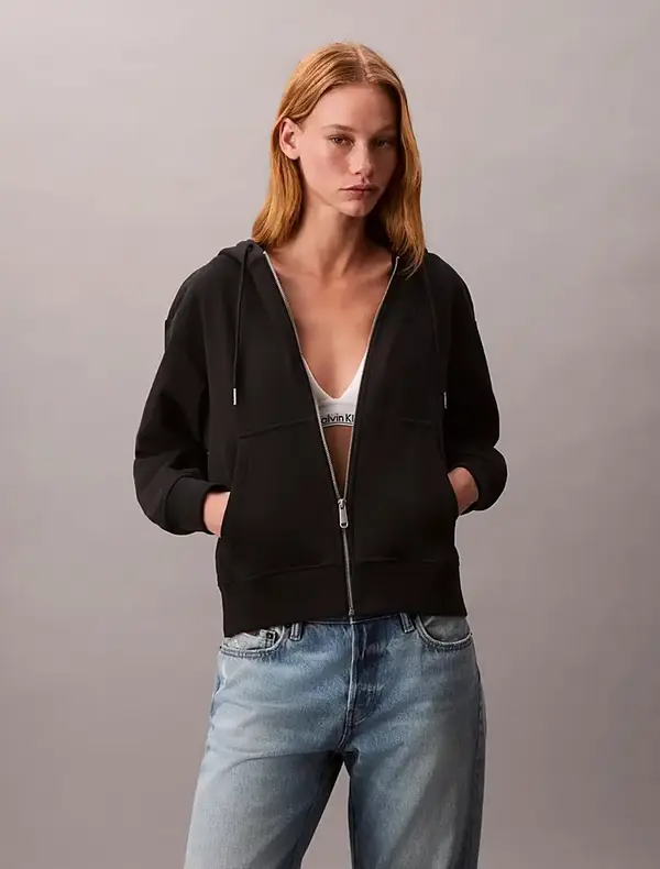 Calvin Klein ARCHIVE LOGO FRENCH TERRY FZ HOO Siyah Kadın Sweatshirt