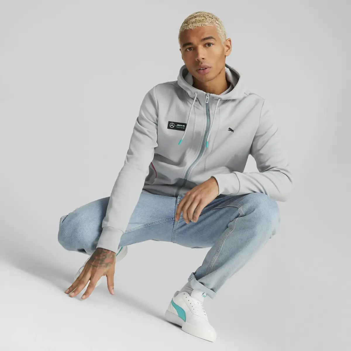 Puma MAPF1 Hooded Sweat Jacket Mercedes Mercedes Gri Erkek/Unisex Fermuarlı Hoodie