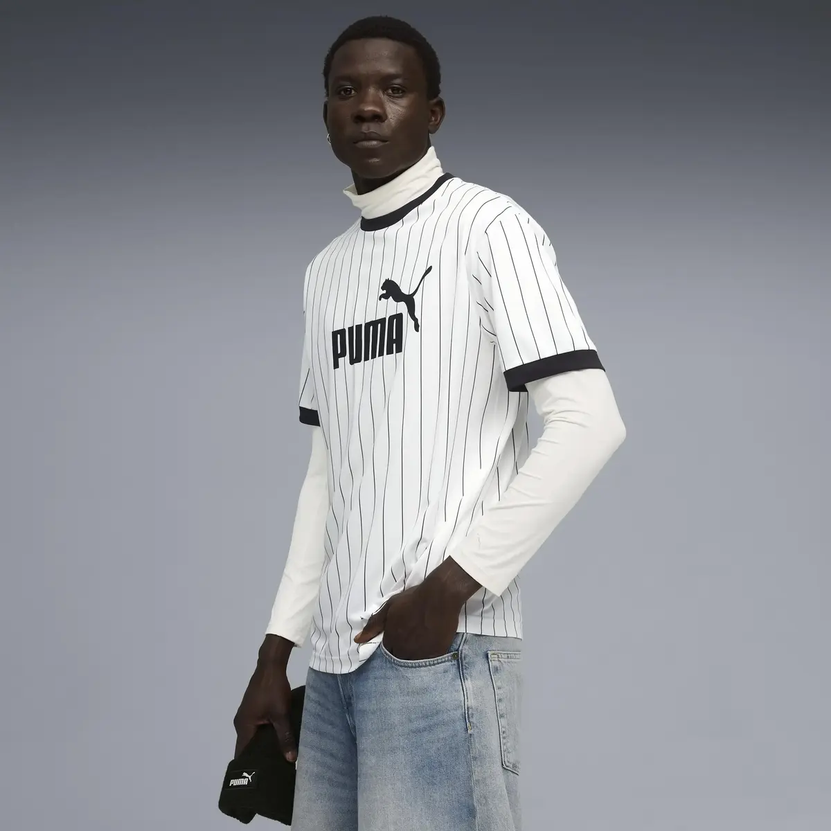 Puma ESS Striped Jersey Beyaz Erkek Forma