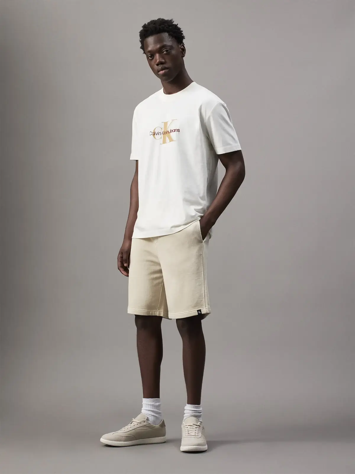 Calvin Klein MONOLOGO SHIFT TEE, YAS Krem Erkek T-Shirt & Polo