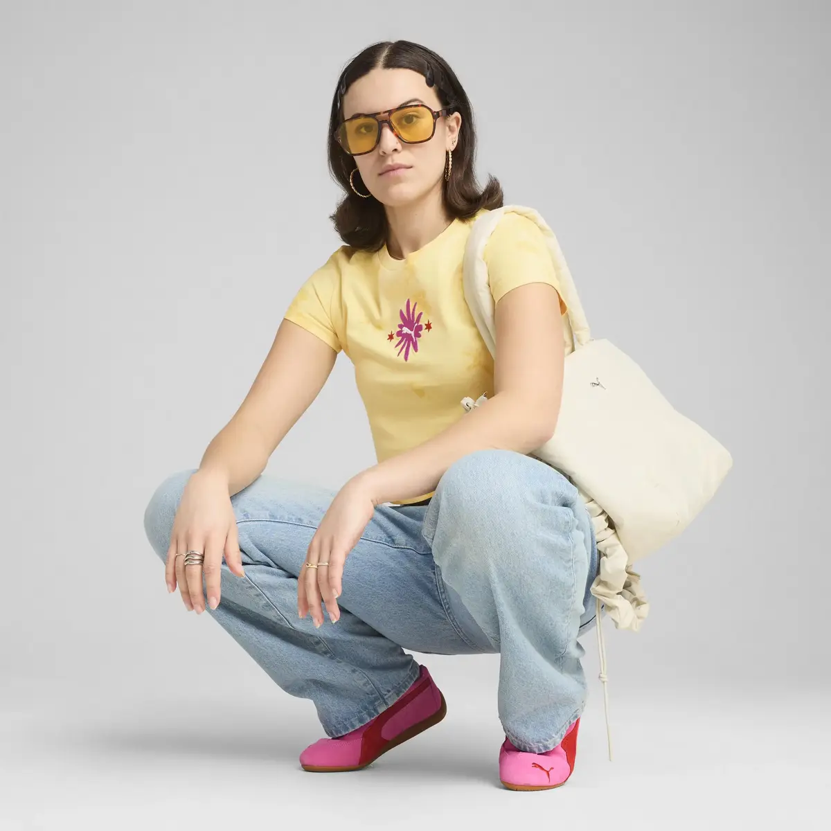 PUMA WARDROBE ESS Baby Tee Sarı Kadın Crop