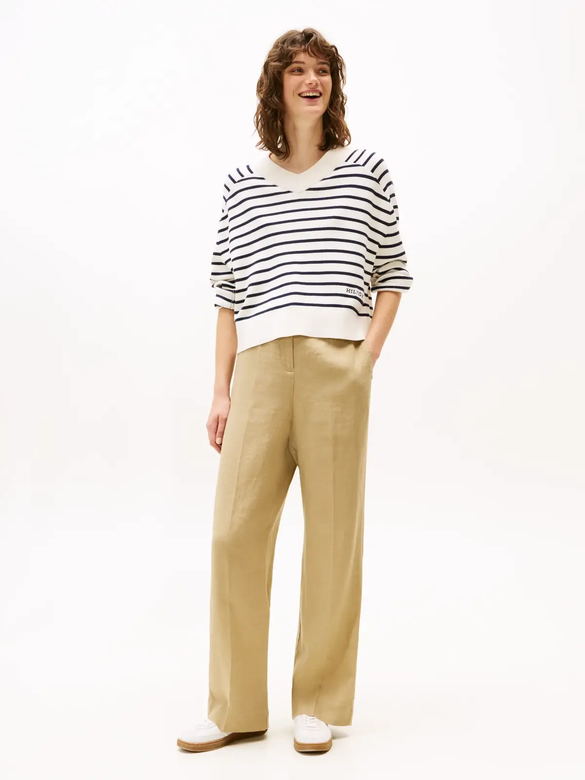 Tommy Hilfiger ESS LINEN TAILORED S, AEH Bej Kadın Pantolon