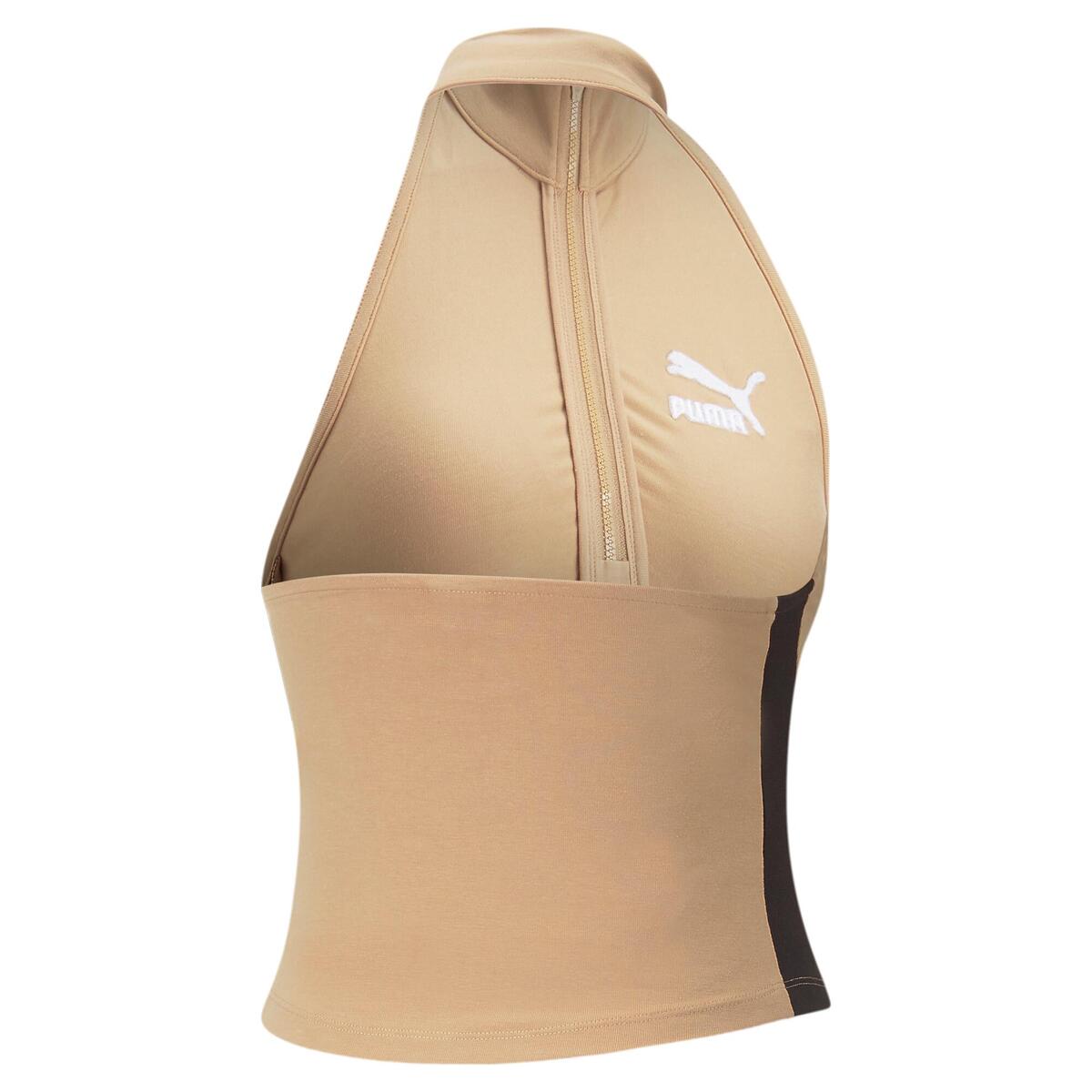 Puma T7 Kadın Bej Yarım Fermuarlı Dik Yaka T-Shirt