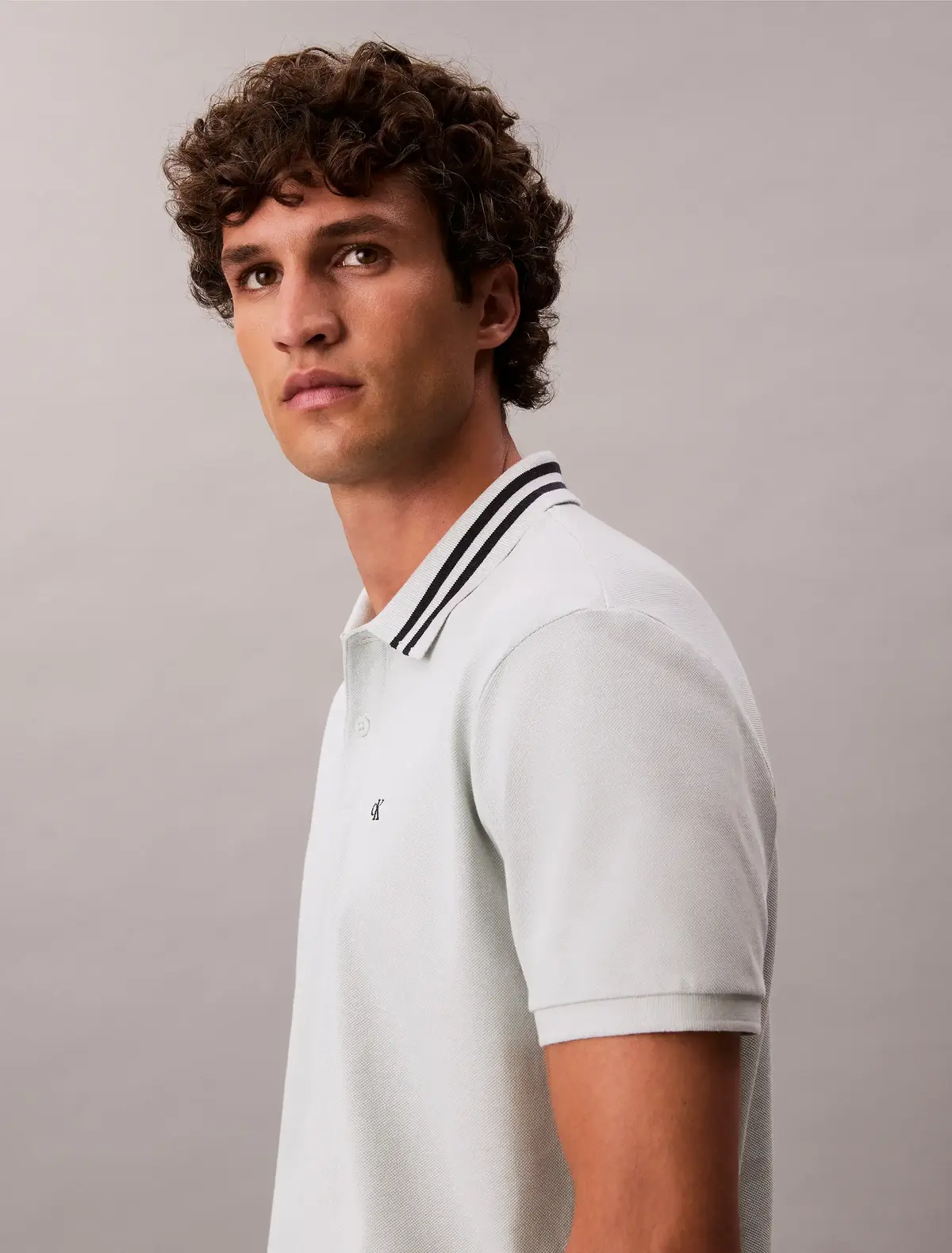 Calvin Klein SS MONOGRAM PIQUE TI, CHE Açık Gri Erkek Polo T-Shirt