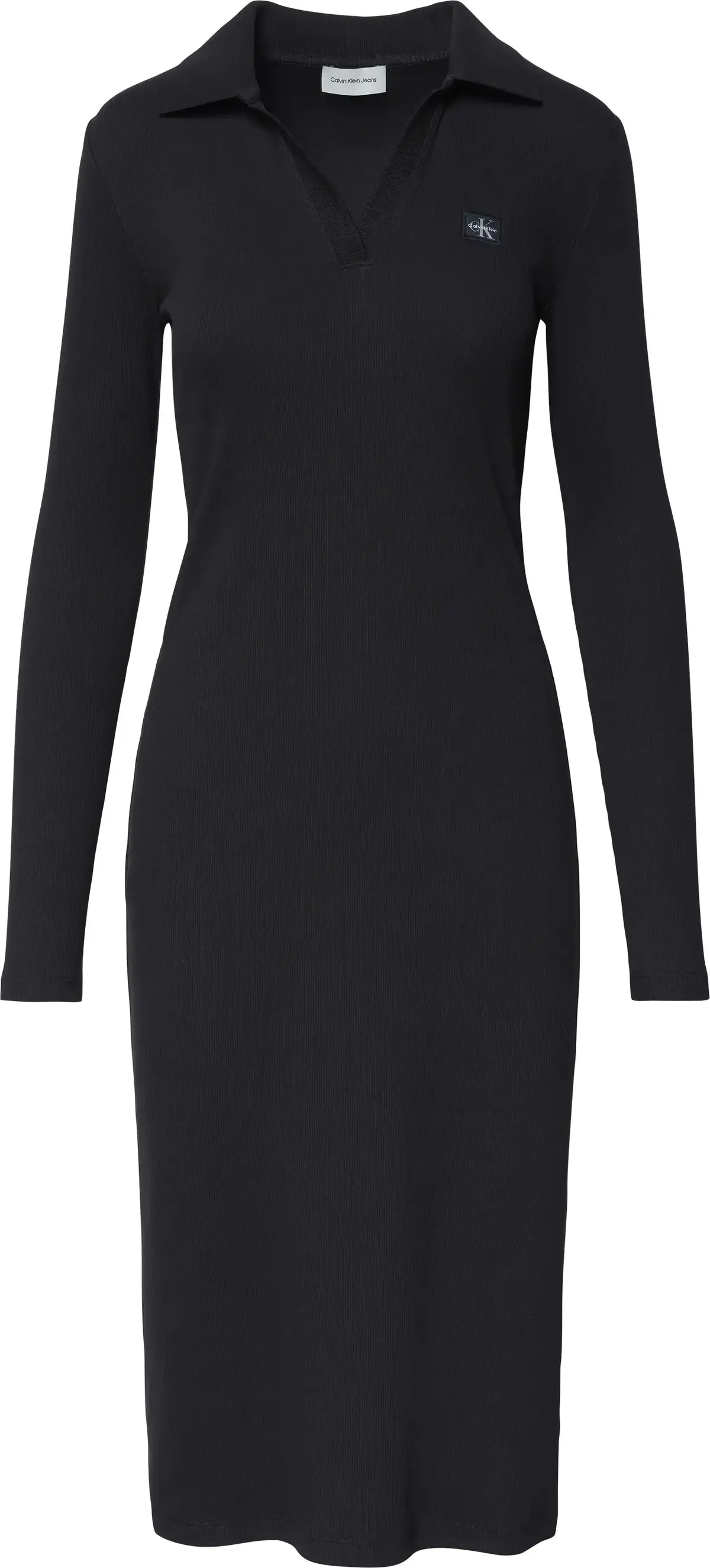 Calvin Klein LS WOVEN LABEL JOHNNY COLLAR MID Kadın Siyah Elbise