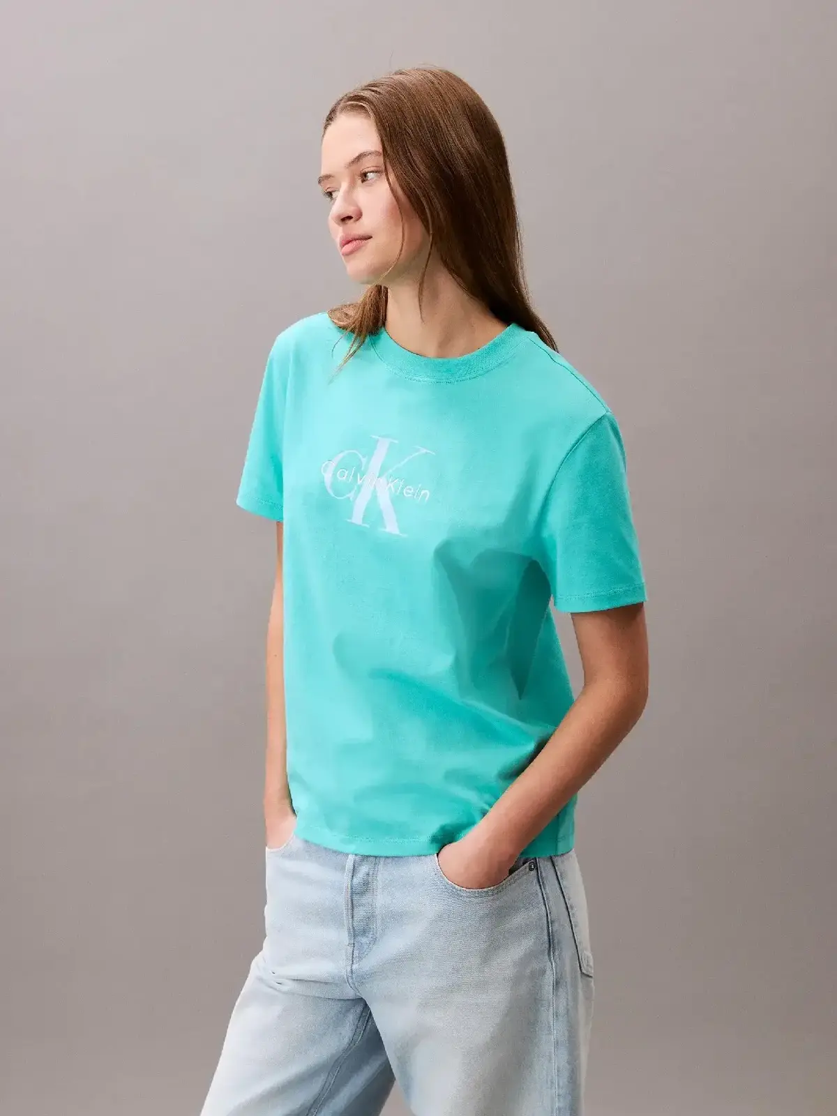 Calvin Klein HERO SS CLASSIC MONOLOGO CNECK T Mavi Kadın Tişört