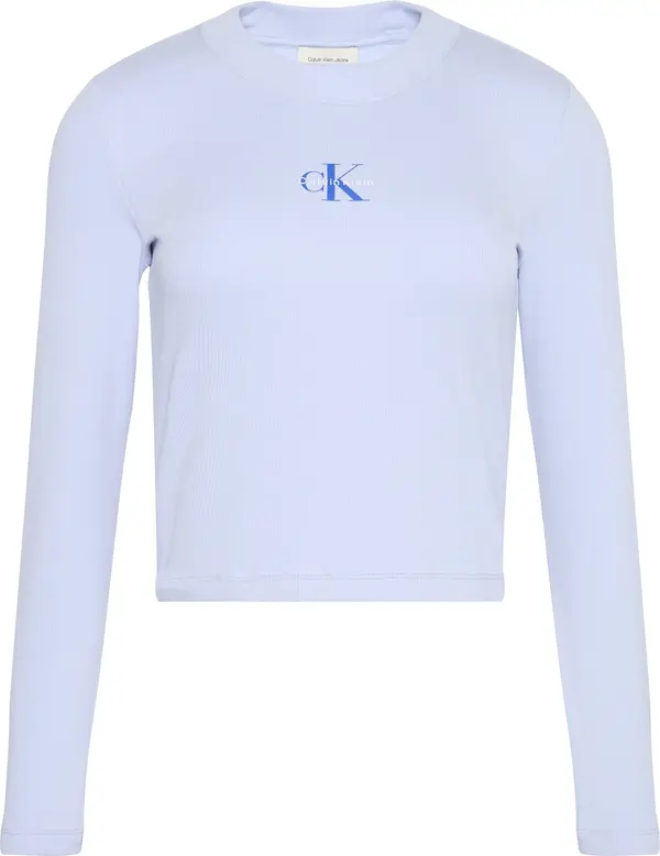 Calvin Klein LS MONOLOGO BABY TEE Kadın Mavi Uzun Kollu T-Shirt