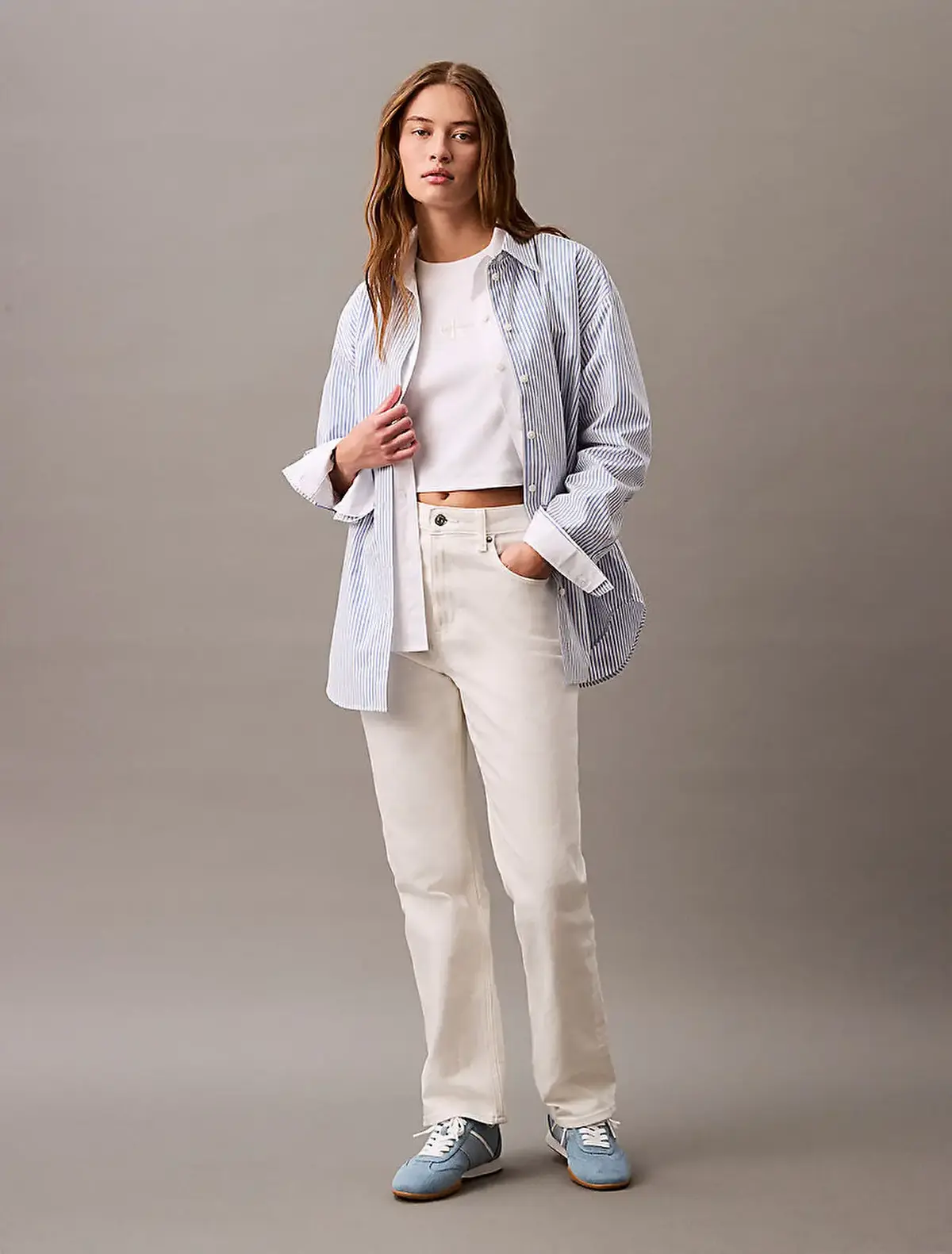 Calvin Klein MONOGRAM BABY TEE Beyaz Kadın Tişört