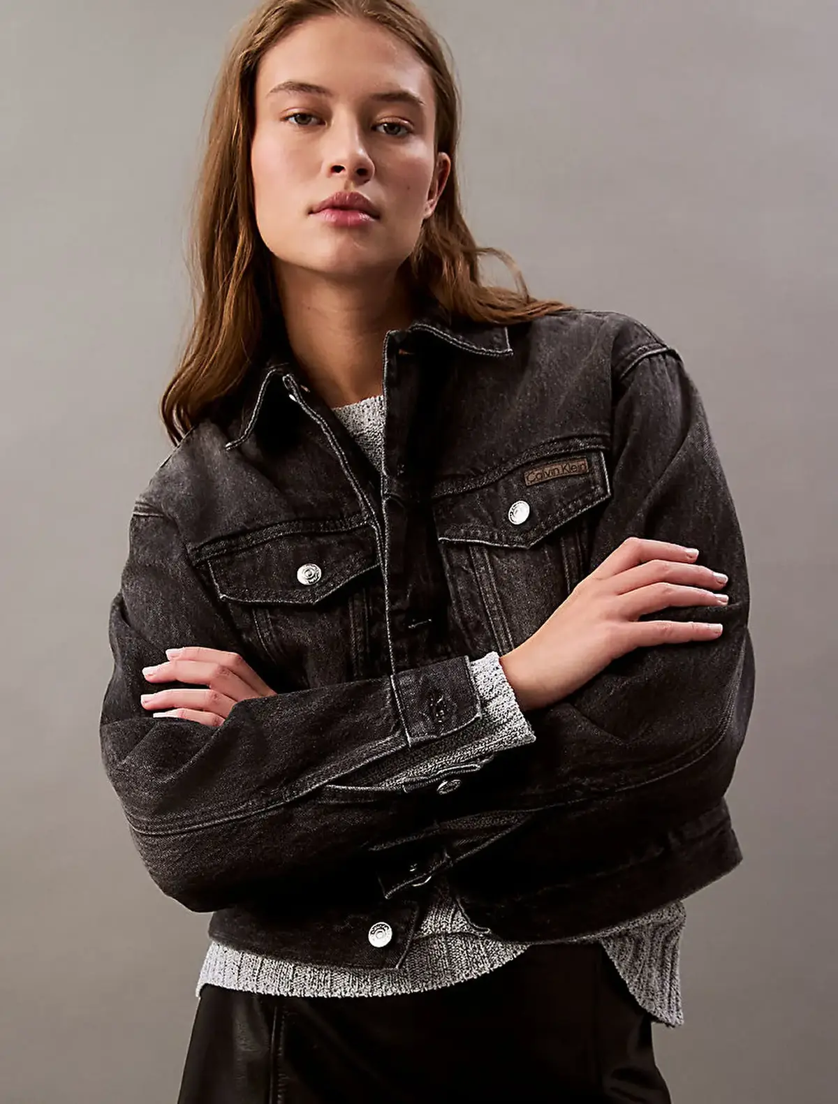 Calvin Klein 90s TRUCKER BLACK FOG Siyah Kadın Ceket Calvin Klein 90s TRUCKER BLACK FOG Siyah Kadın Ceket