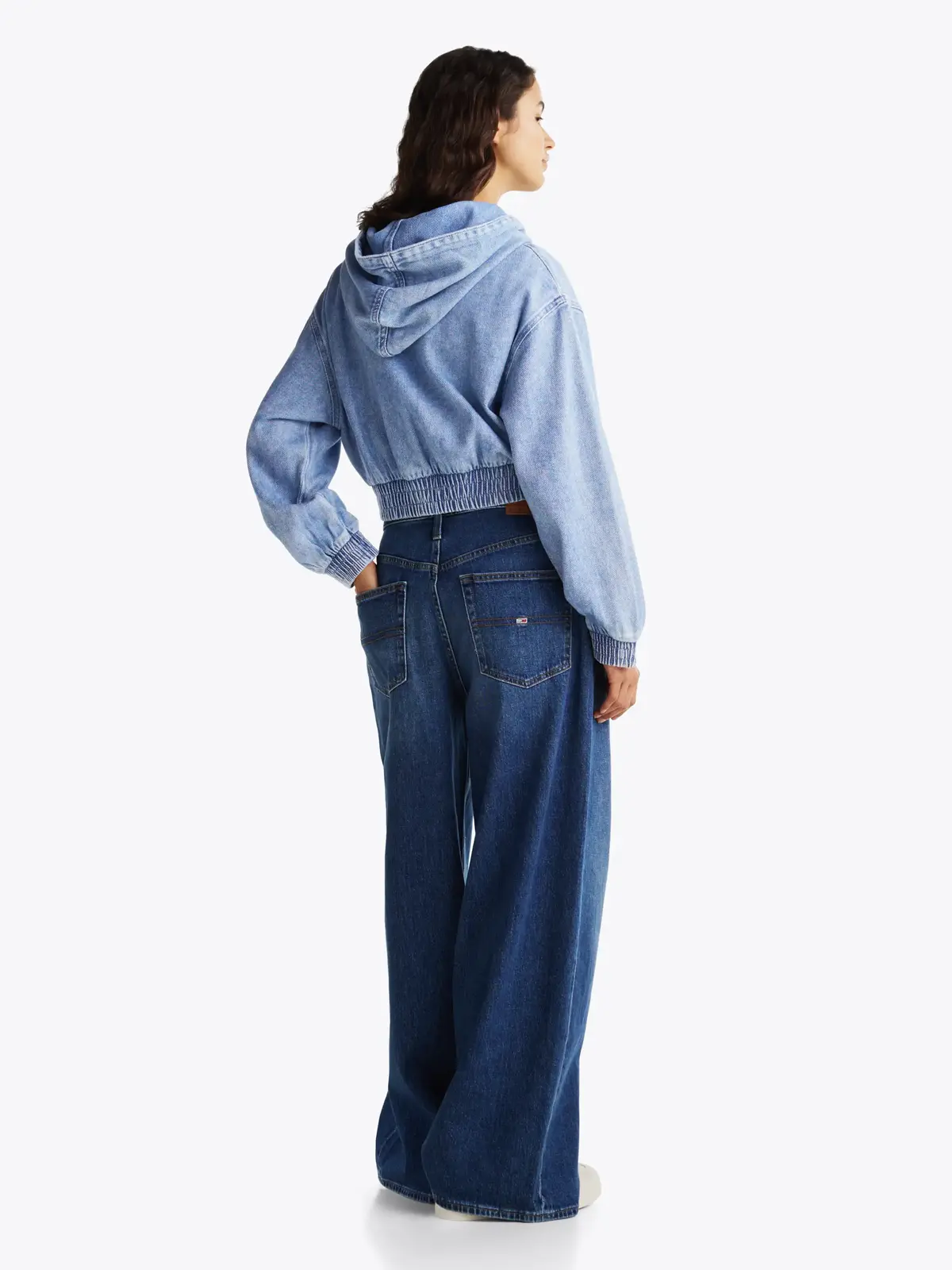 Tommy Hilfiger TJW DENIM CROPPED HO, 1A4 Mavi Kadın Sweatshirt