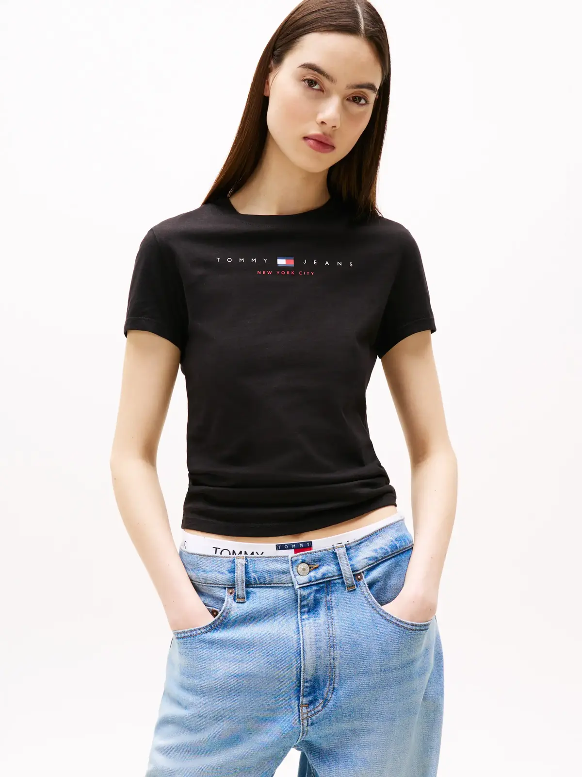 Tommy Hilfiger TJW SLIM TJ US LINEA, BDS Siyah Kadın T-Shirt & Polo