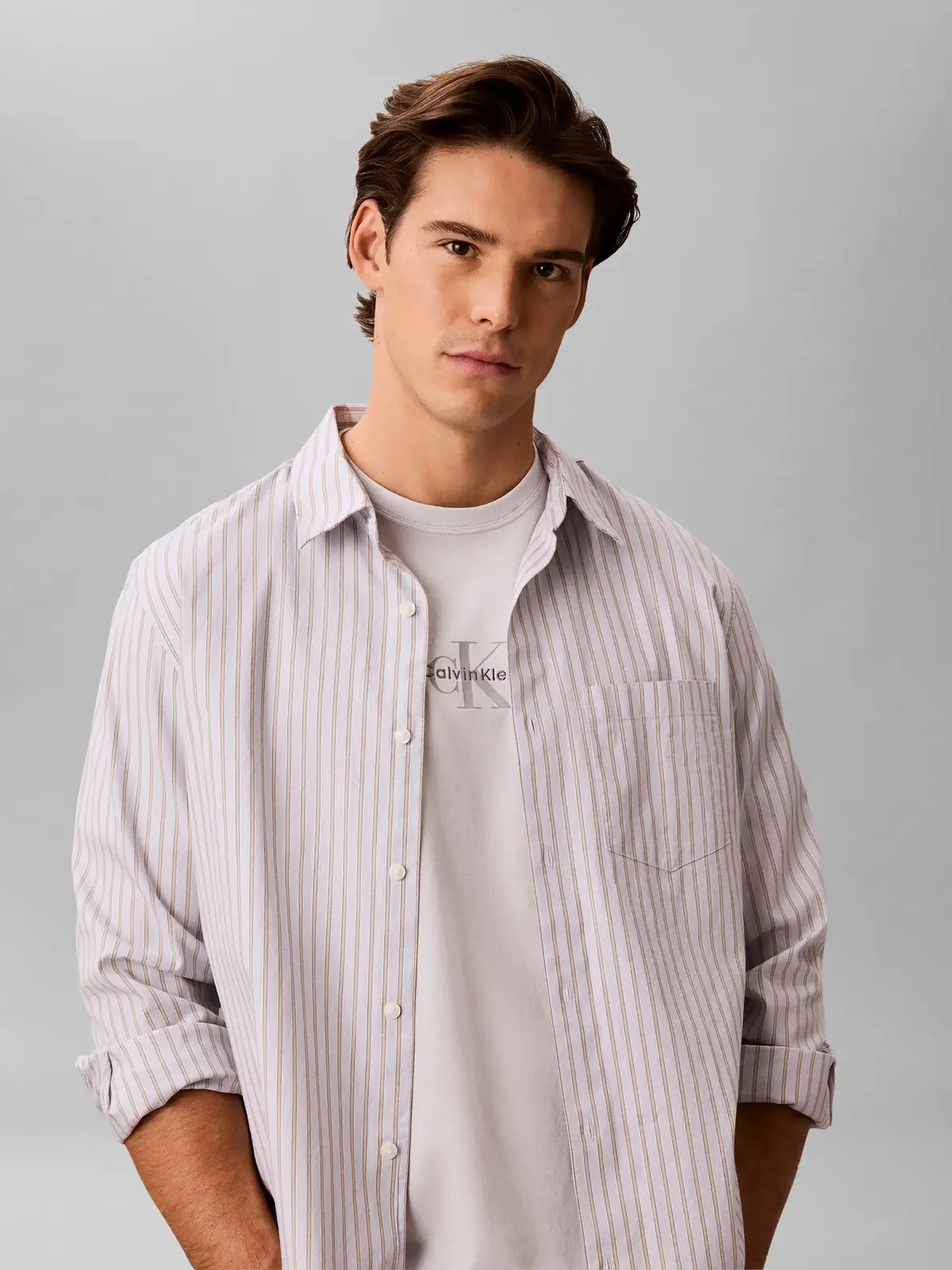 Calvin Klein SS 30S MICRO MONOLOGO Gri Erkek Tişört