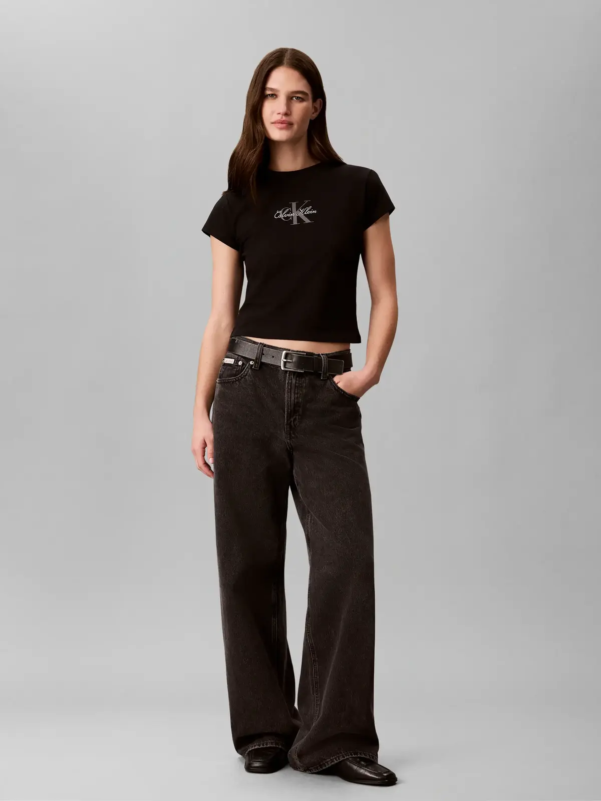 Calvin Klein SS SLIM FIT BABY MON, UB1 Siyah Kadın T-Shirt