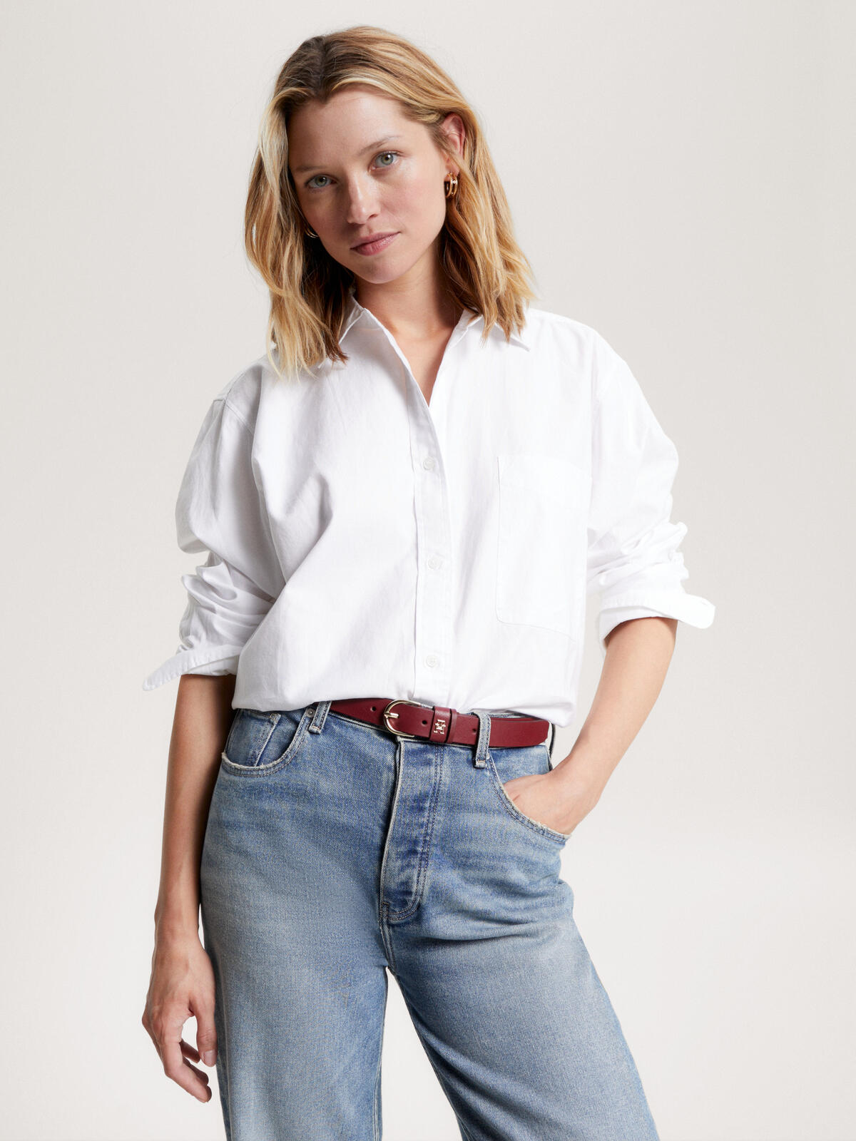 Tommy Hilfiger OXFORD OVERSIZED SHI Kadın Beyaz Gömlek