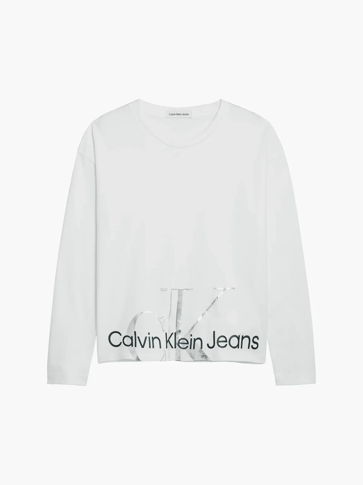 Calvin Klein METALLIC MONOGRAM LS Kadın Beyaz T-Shirt