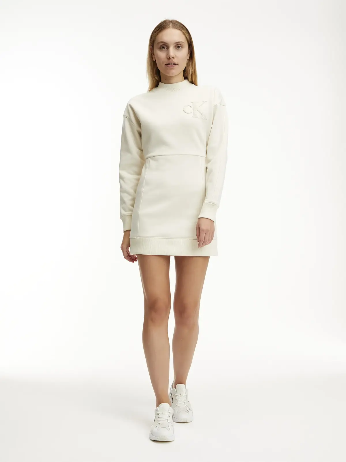 Calvin Klein CHENILLE CK HWK DRES Kadın Beyaz Elbise