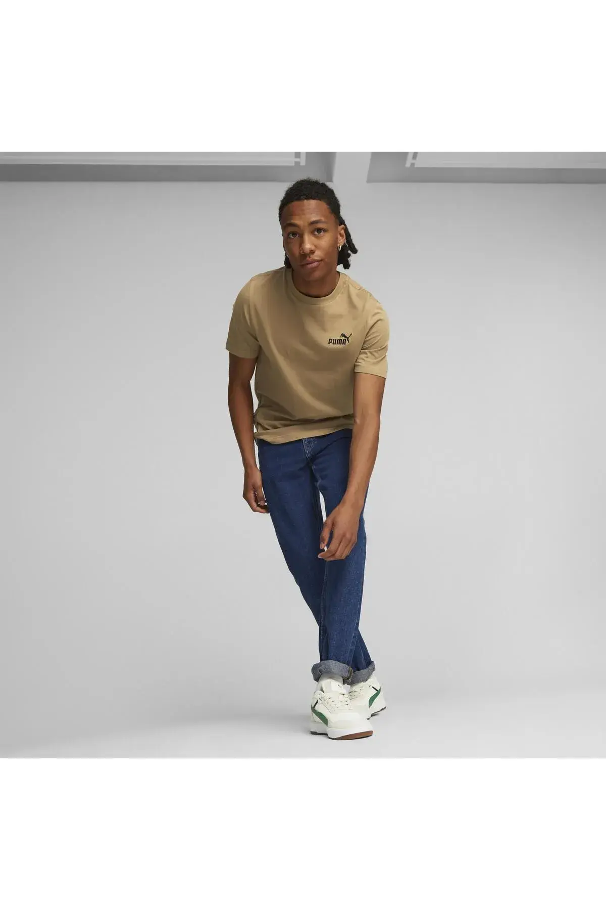Puma ESS ELEVATED Embroidered Tee Bej Erkek T-Shirt