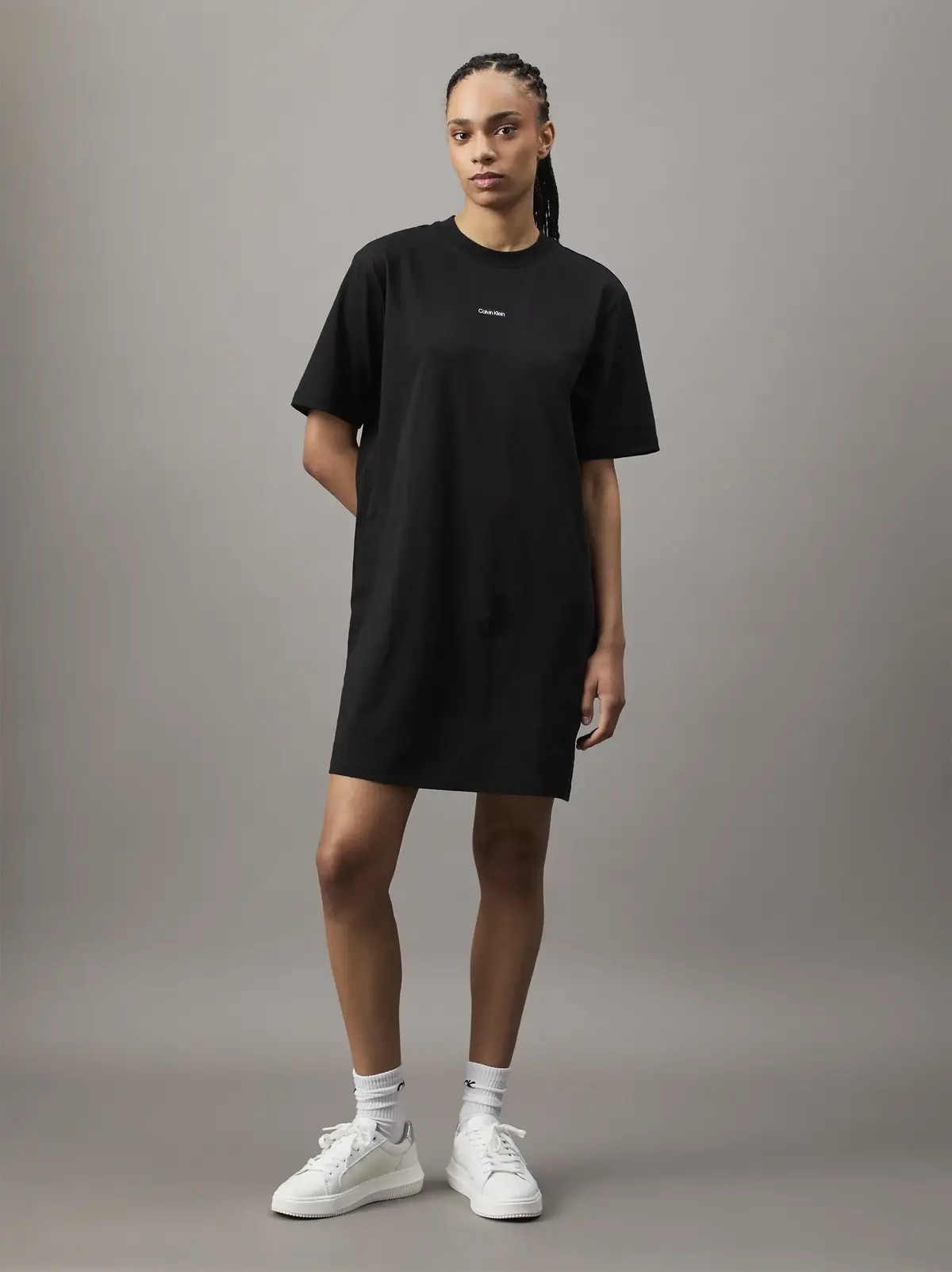 Calvin Klein PLACED INST TEE DRES, BEH Siyah Kadın Elbise-Etek