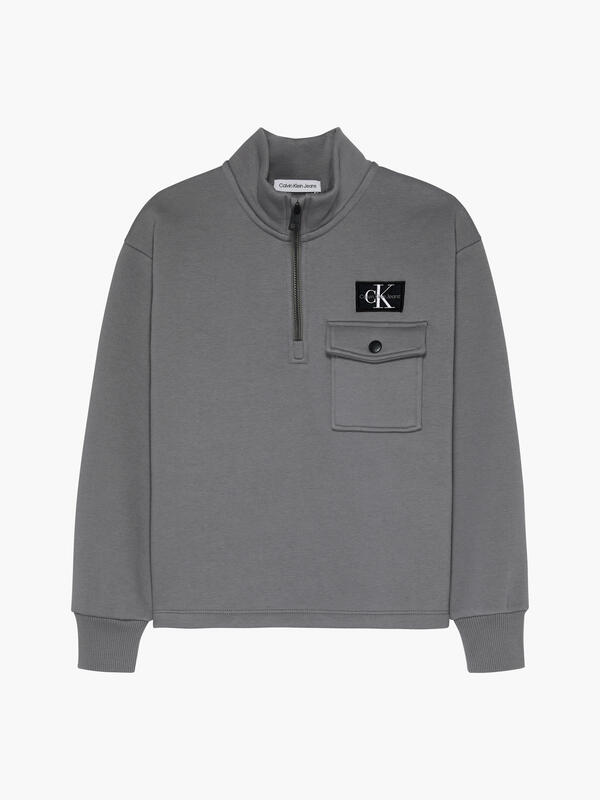 Calvin Klein HALF-ZIP FLEECE WORK Erkek Gri Sweatshirt