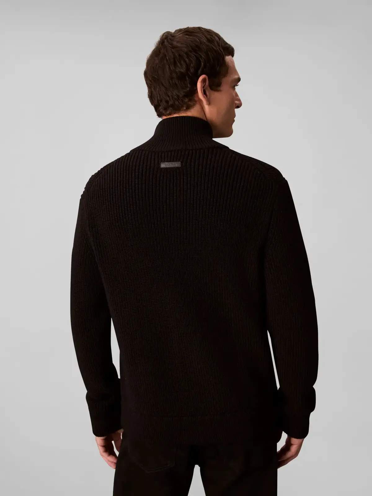 Calvin Klein LS FZ TEXTURE STITCH Siyah Erkek Fermuarlı Kazak