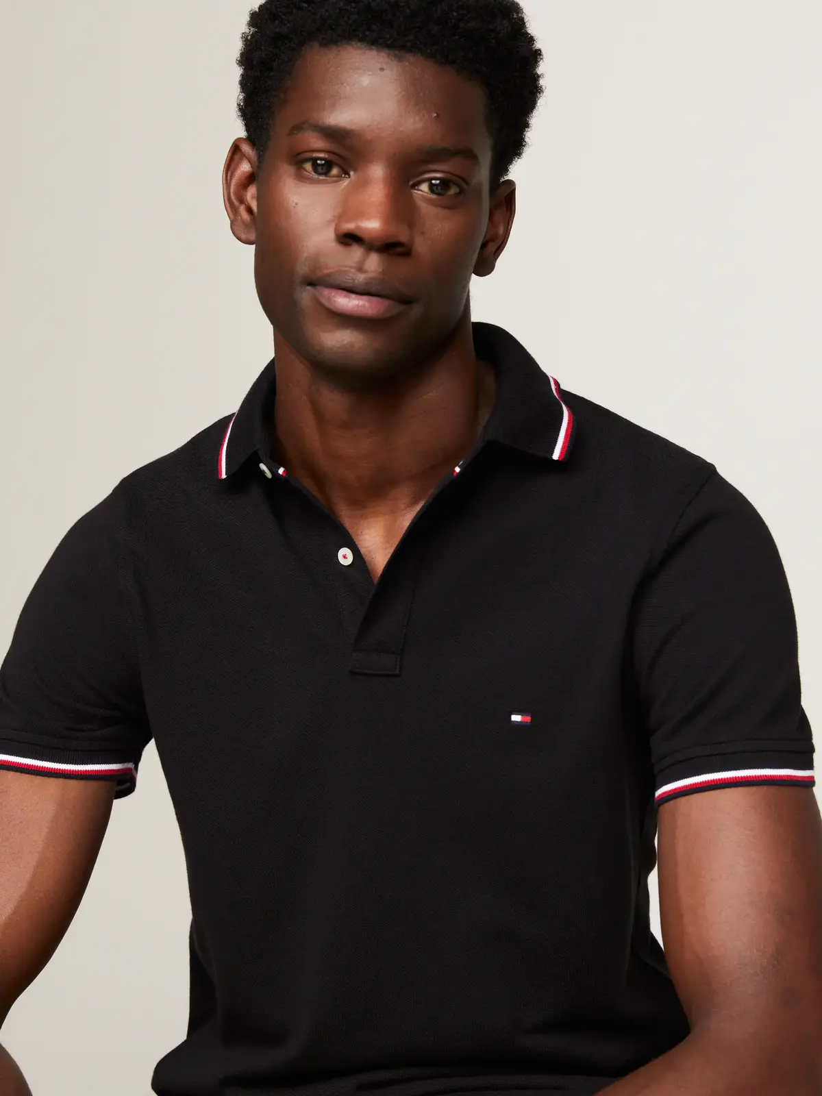 Tommy Hilfiger CORE TOMMY TIPPED SL Erkek Siyah Polo T-Shirt