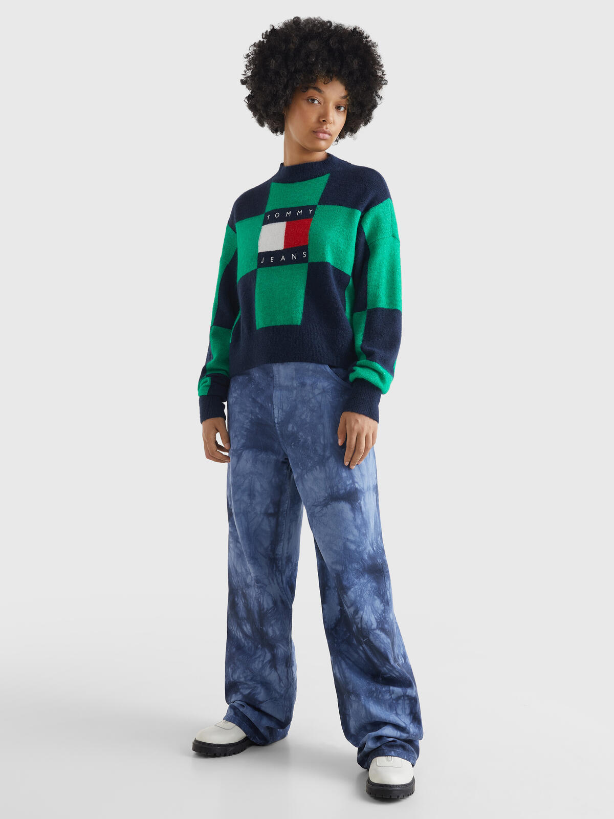 Tommy Hilfiger TJW RLXD CHECKER FLA Kadın Yeşil Kazak