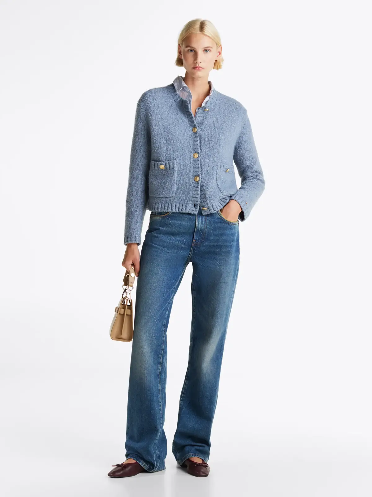 Tommy Hilfiger TEXTURED GOLD BUTTON, DY9 Mavi Kadın Kazak