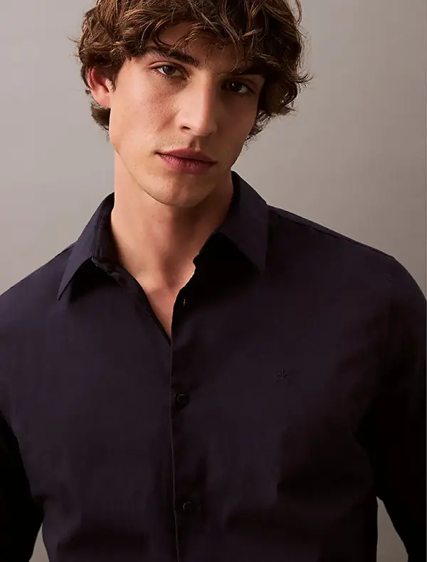 Calvin Klein LS SOLID STRETCH SLIM SHIRT Antrasit Erkek Gömlek