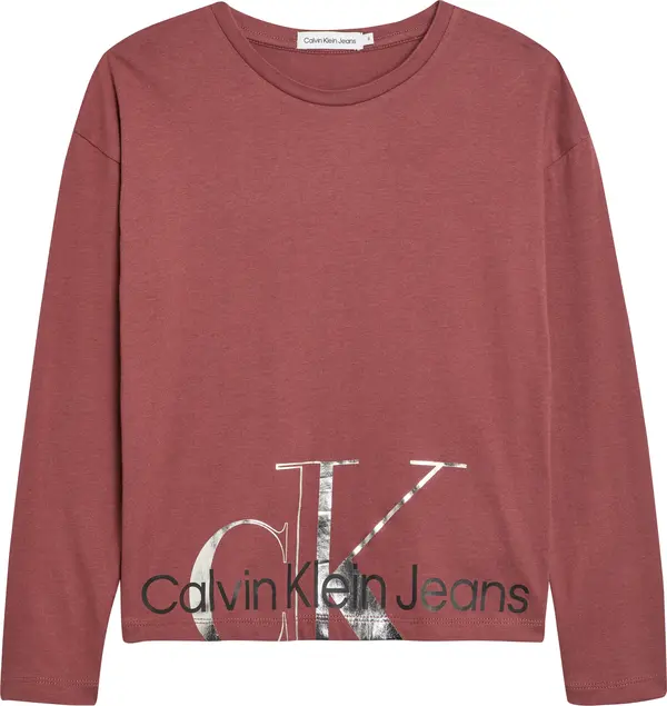 Calvin Klein METALLIC MONOGRAM LS Kadın Kırmızı T-Shirt