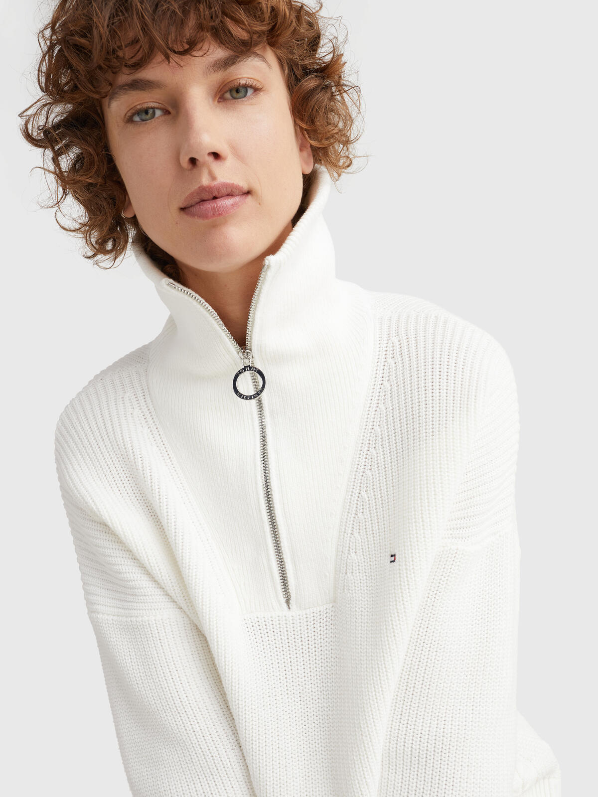 Tommy Hilfiger HAYANA CABLE ZIP-UP Kadın Krem Kazak