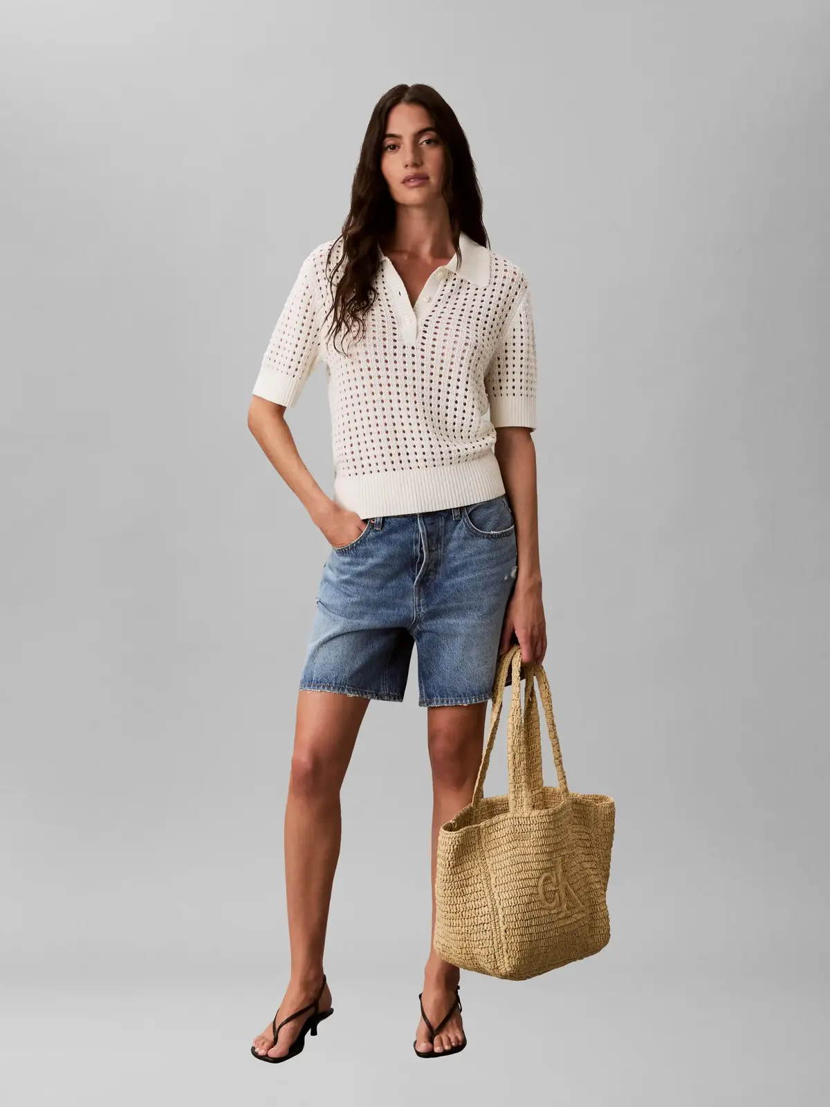 Calvin Klein BOLD CK RAFFIA MEDIUM Omuz Askılı El Örgüsü Kadın Çanta
