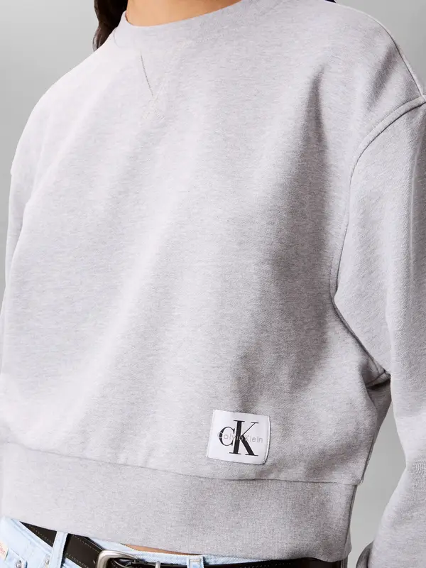 Calvin Klein FRENCH TERRY WOVEN L, P79 Gri Kadın Sweatshirt