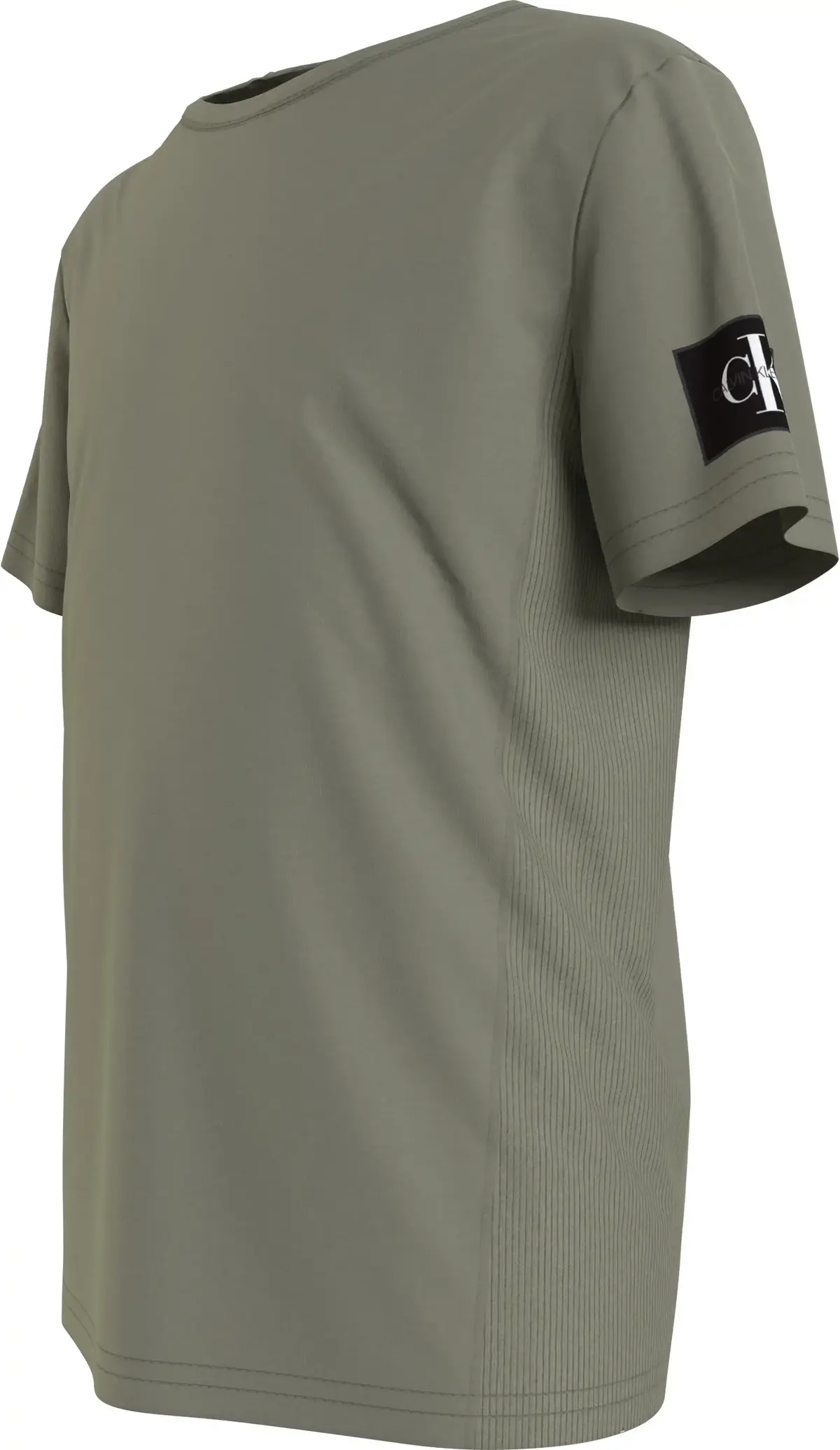Calvin Klein BADGE RIB FITTED TOP Erkek Gri T-Shirt