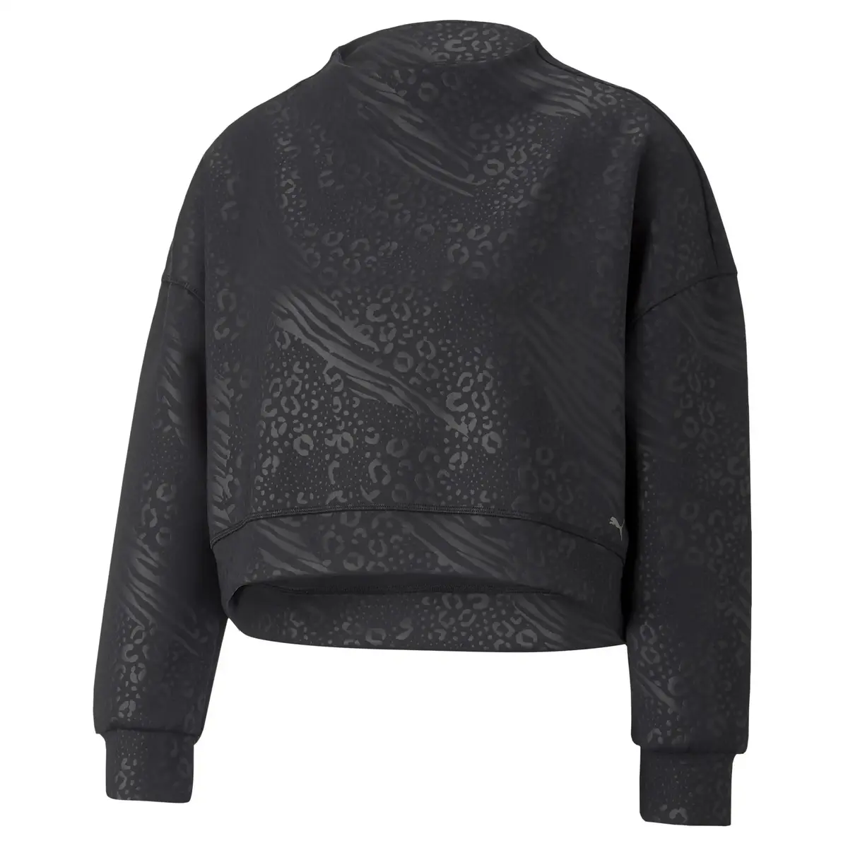 Puma Fashion Luxe Embossed Crew Siyah Kadın Crop Koşu / Performans Üst