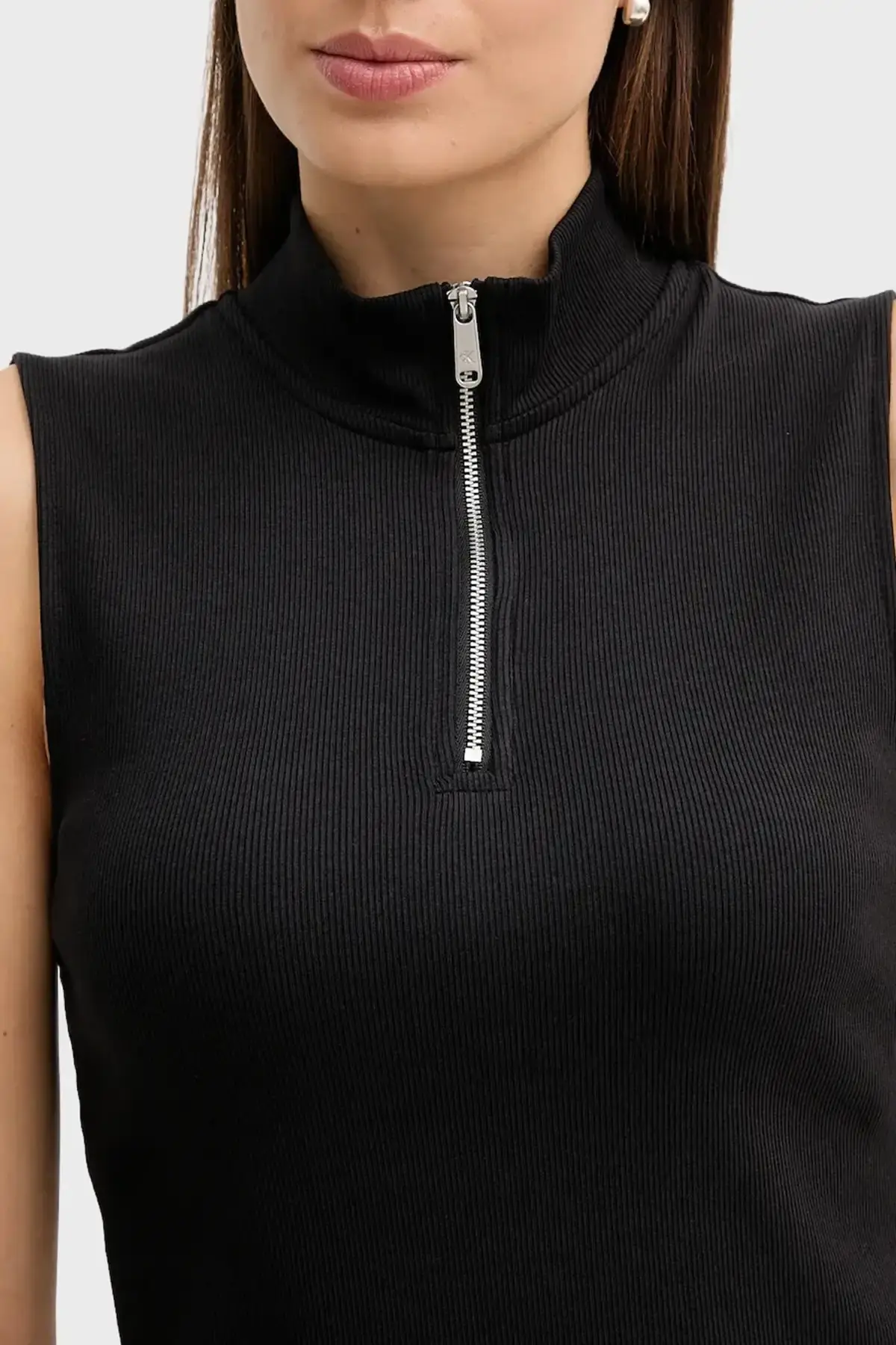 Calvin Klein A- WOVEN LABEL SL QZ TOP Siyah Kadın Tişört Calvin Klein A- WOVEN LABEL SL QZ TOP Siyah Kadın Tişört