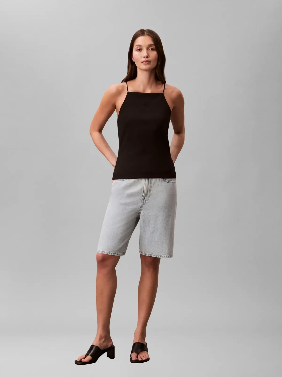 Calvin Klein SL PONTE MONOGRAM CA Siyah Kadın Bluz