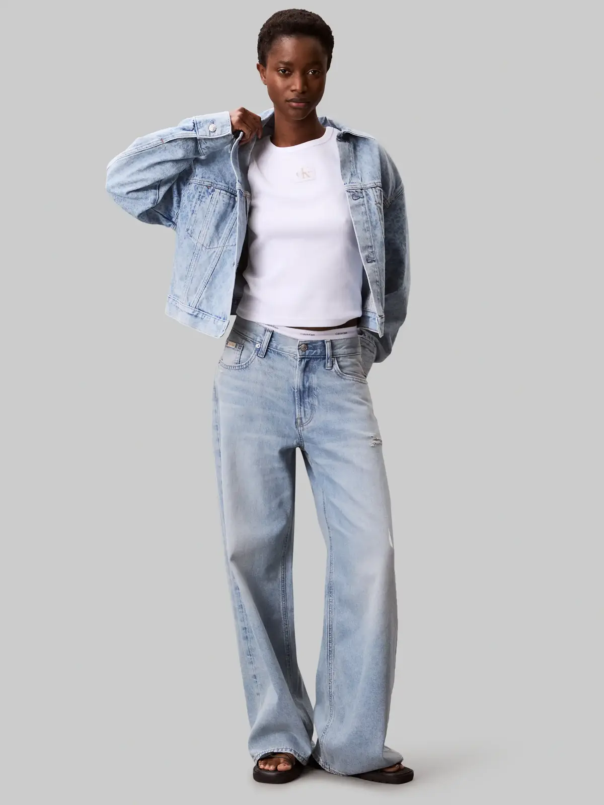 Calvin Klein CINCHED TRUCKER CK L, X0S Mavi Kadın Kot Ceket